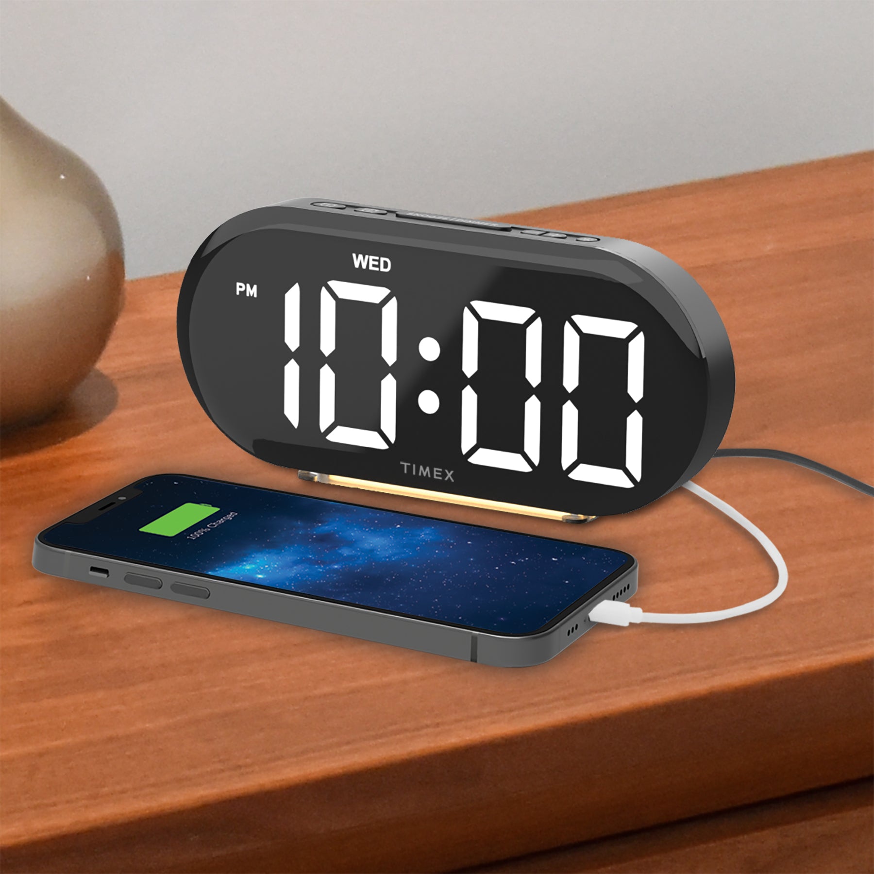 Timex Alarm Clock with Large Display, Night Light and USB Charger