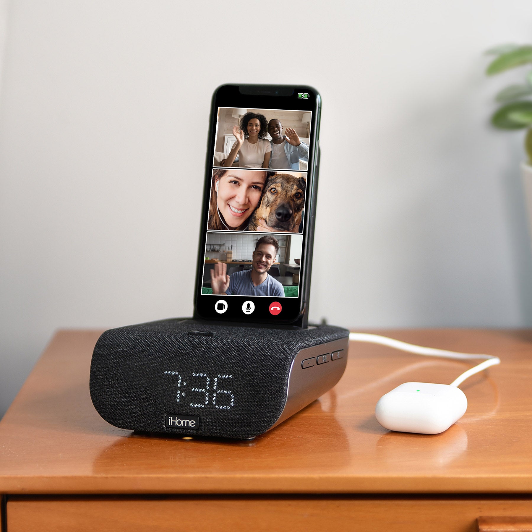 Alarm Clock with Wireless Charging, USB Charging, and Bluetooth Speaker (iBTW20)