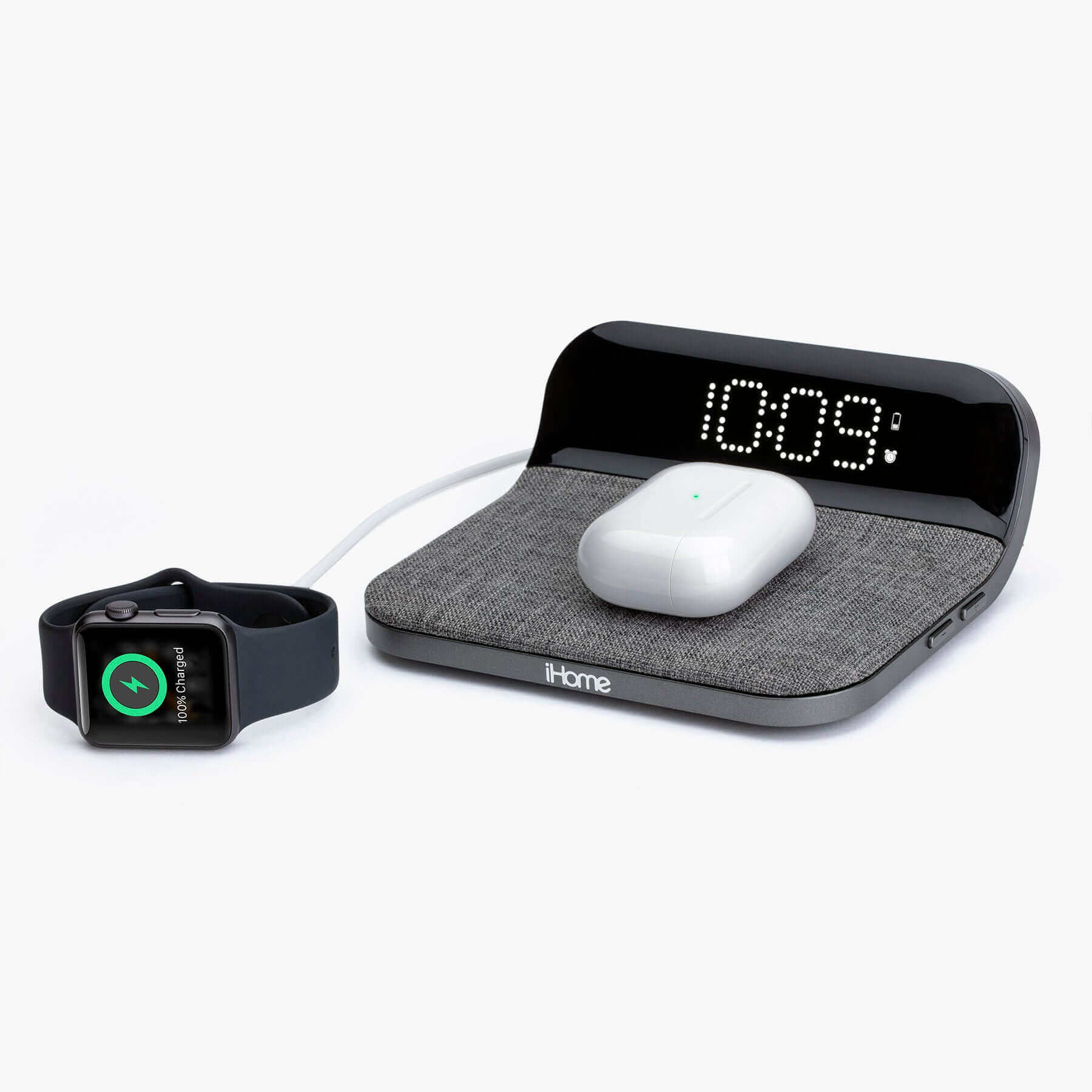 Wireless Charger with Alarm Clock and USB Charging (iW19)