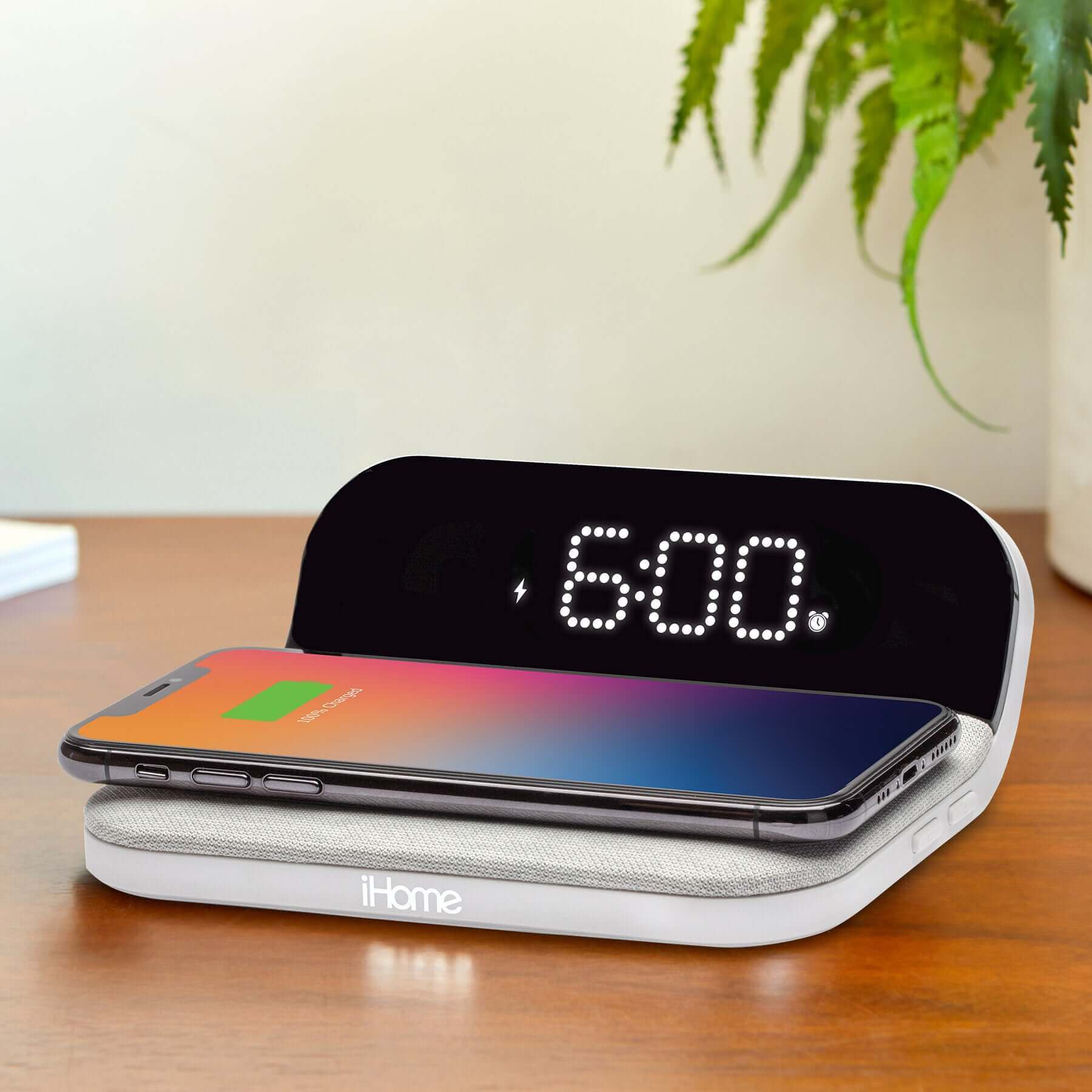 Wireless Charger with Digital Alarm Clock and USB Charging (iW18W)