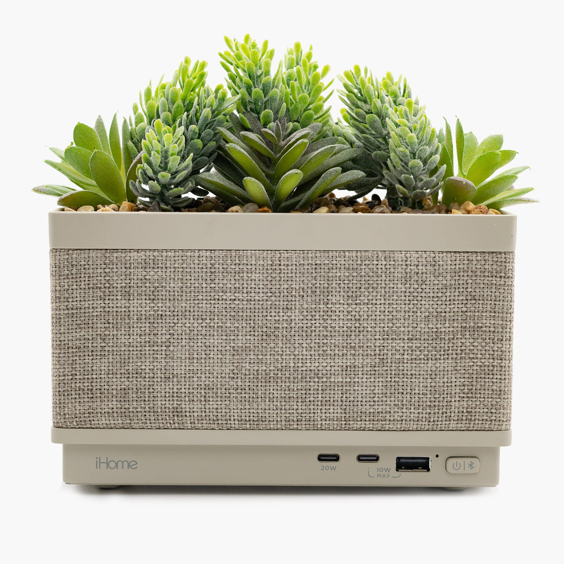 Power Plant Faux Succulent with USB Charging Station and Bluetooth Speaker – Beige (iPP60)