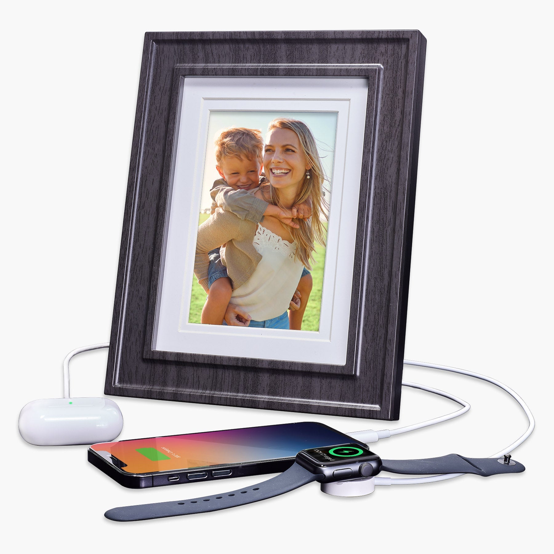 iHome Picture Frame with 3 USB Chargers, Accommodates 5x7 or 4x6 Photos (iPF30) - ihomedotcom