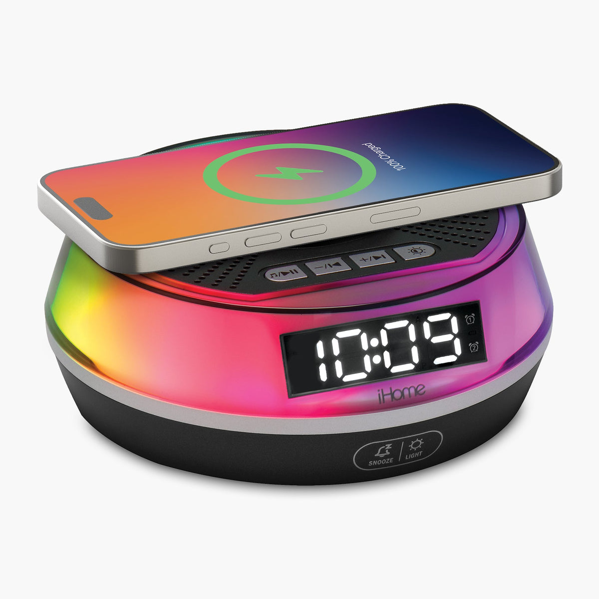 Sunrise Alarm Clock with Magnetic Wireless Charger and Bluetooth Speaker (iBTW215) - ihomedotcom
