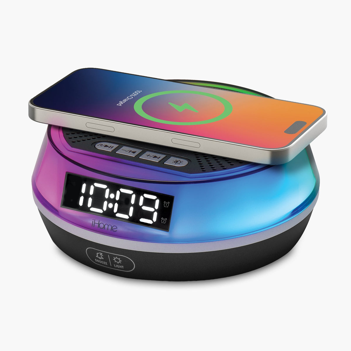 Sunrise Alarm Clock with Magnetic Wireless Charger and Bluetooth Speaker (iBTW215) - ihomedotcom