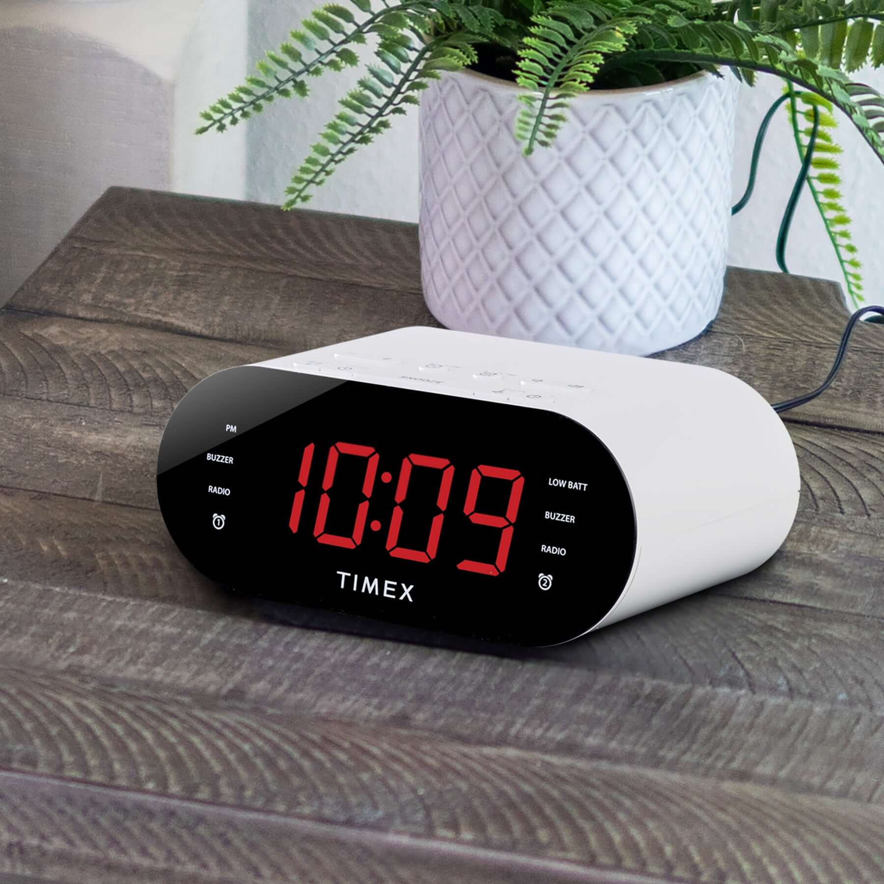 Timex Alarm Clock for Bedroom with AM/FM Radio and 20 Station Presets – White (T231W) - ihomedotcom
