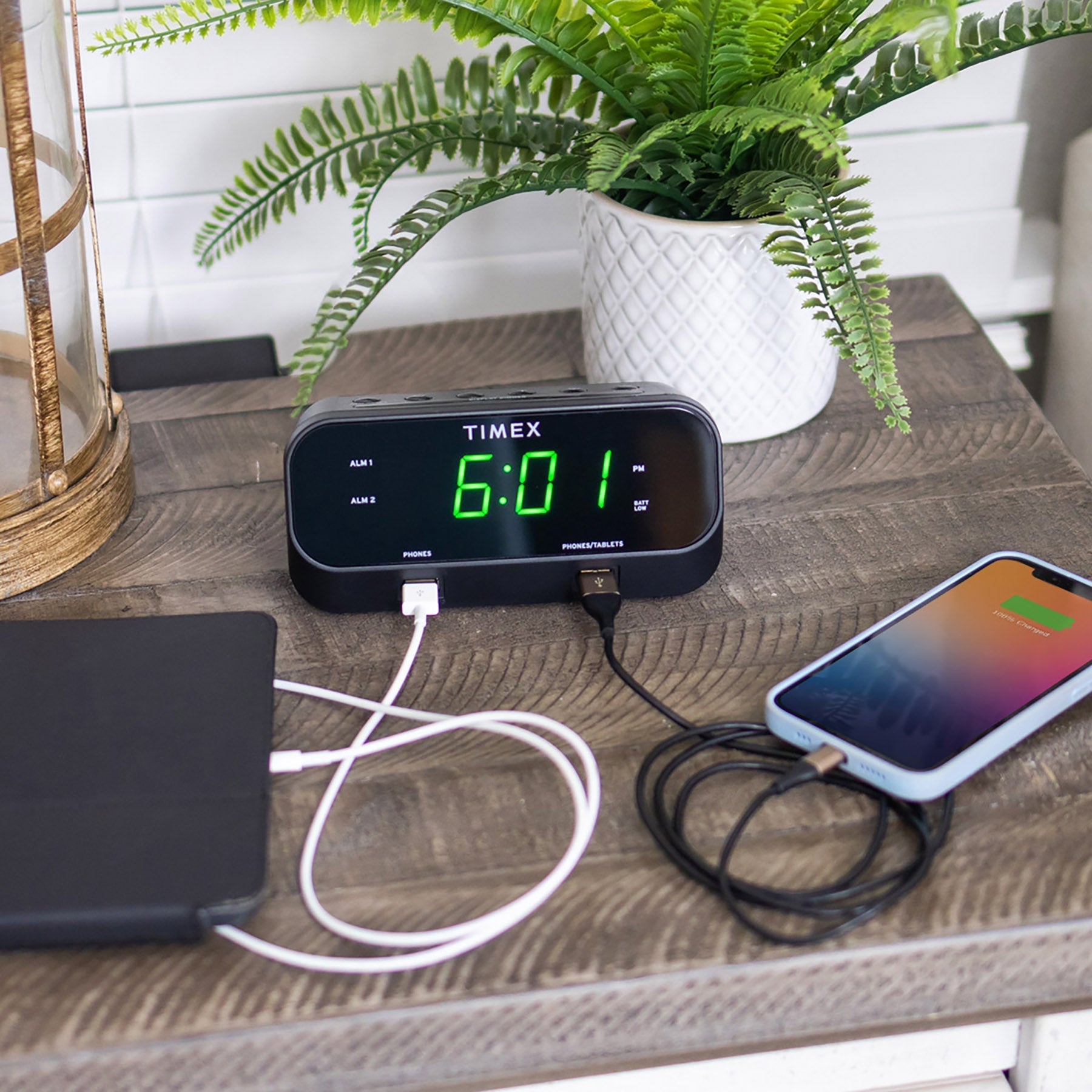 Timex Alarm Clock with 2 USB Charging Ports – (T129) - ihomedotcom