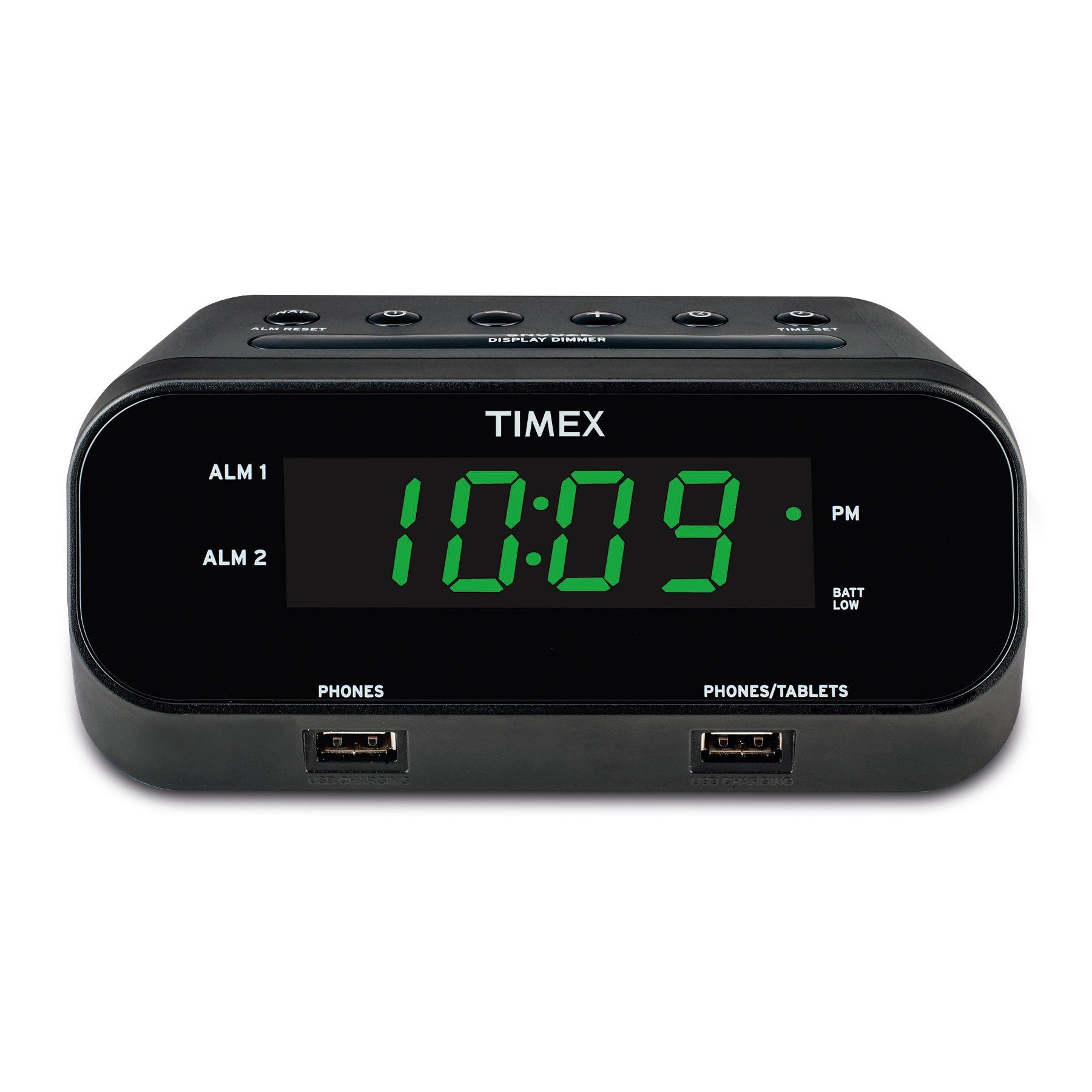Timex Alarm Clock with 2 USB Charging Ports – (T129) - ihomedotcom