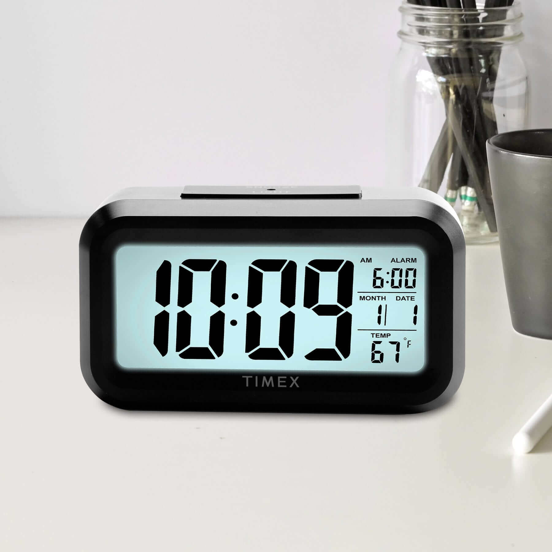 Timex Alarm Clock with Large Display, Cordless and Portable – Black (T108B) - ihomedotcom