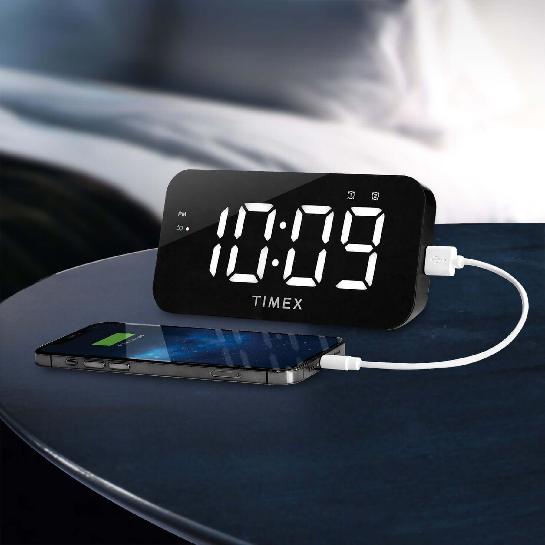 Timex Alarm Clock with USB Charger and Large Display - Black (T1320) - ihomedotcom