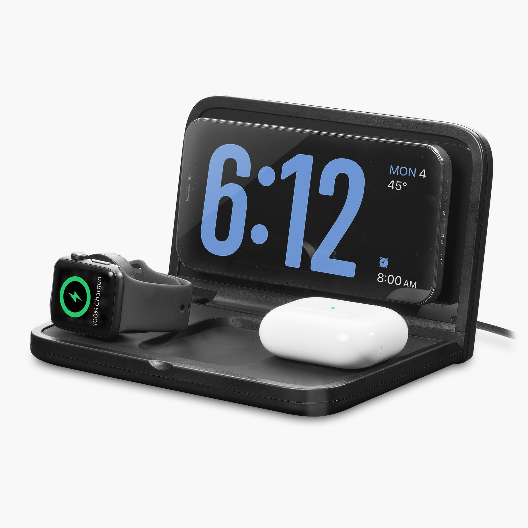 Travel Alarm Clock with Wireless Charging Station for iPhone, AirPods, and Apple Watch (iWW7) - ihomedotcom