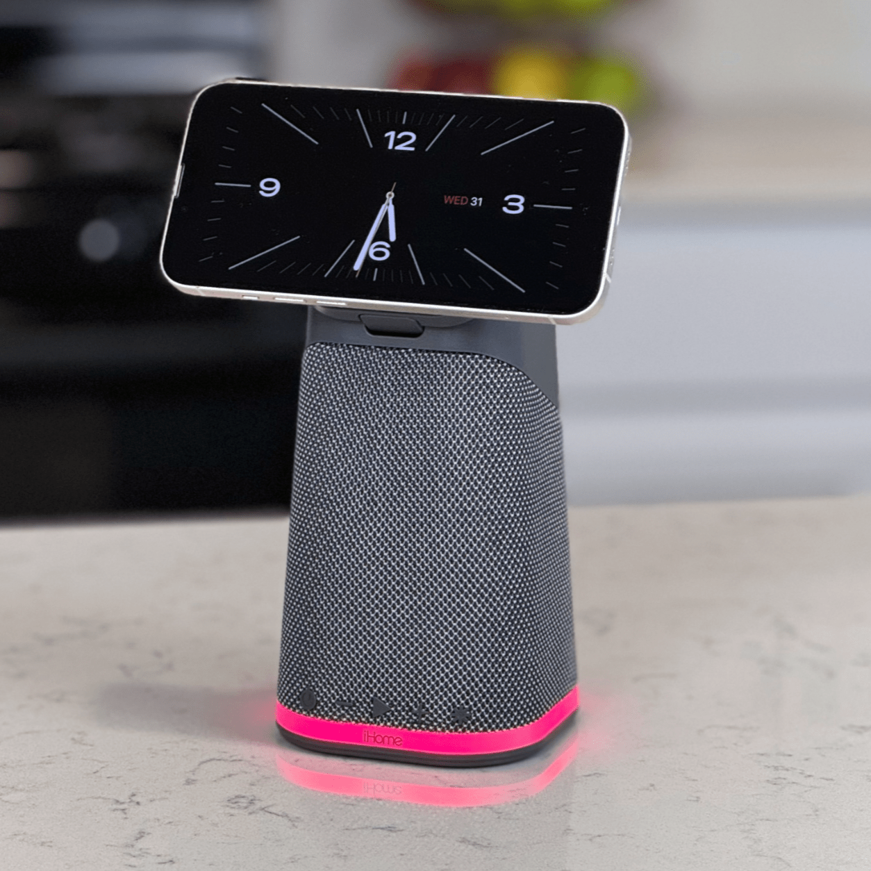 Wireless Charger with Apple Watch Charger, AirPods Charger, Bluetooth Speaker, and Night Light – Dark Grey (iPBT70DG) - ihomedotcom