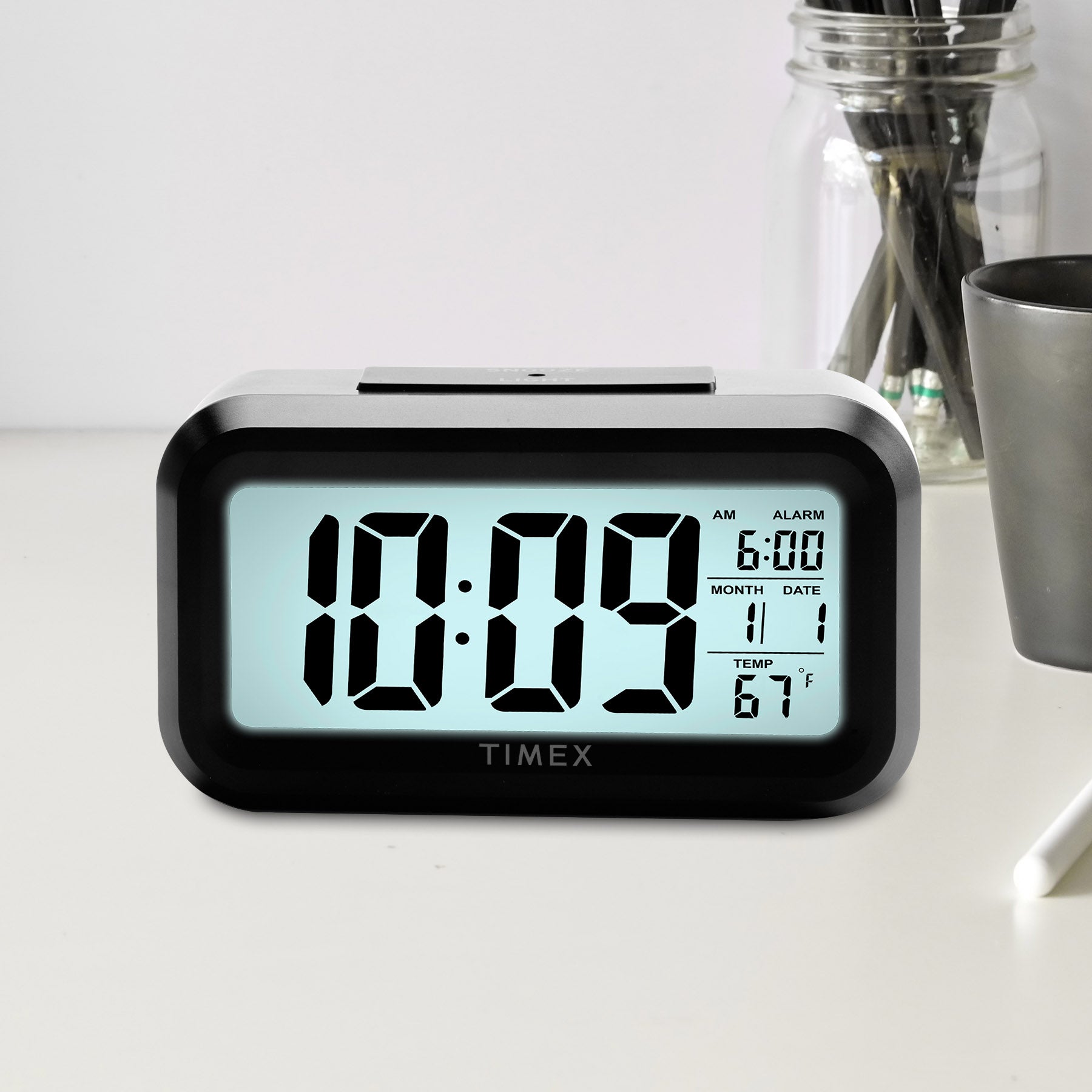 Timex Alarm Clock with Large Display, Cordless and Portable – Black (T108B)