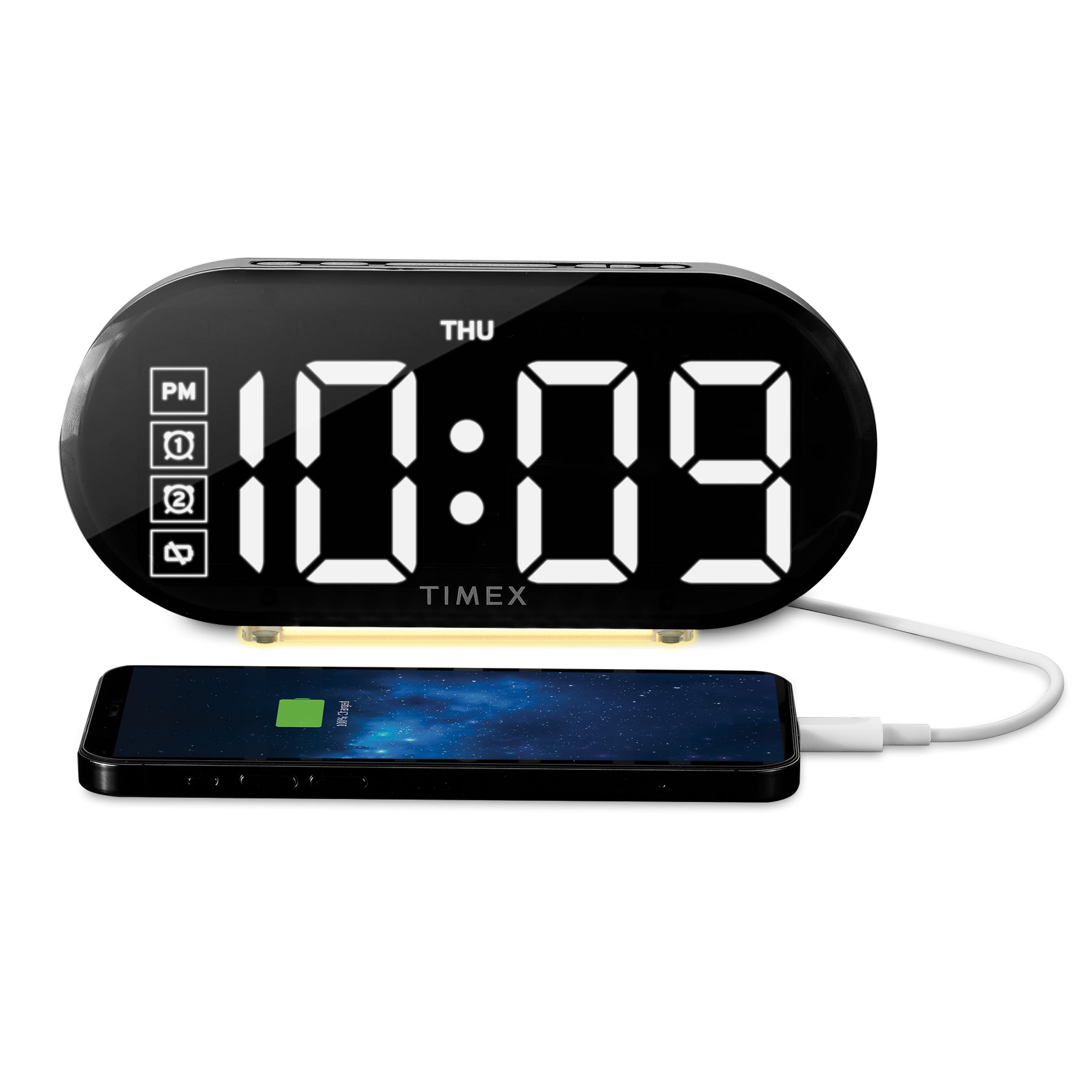 Timex Alarm Clock with Large Display, Night Light and USB Charger