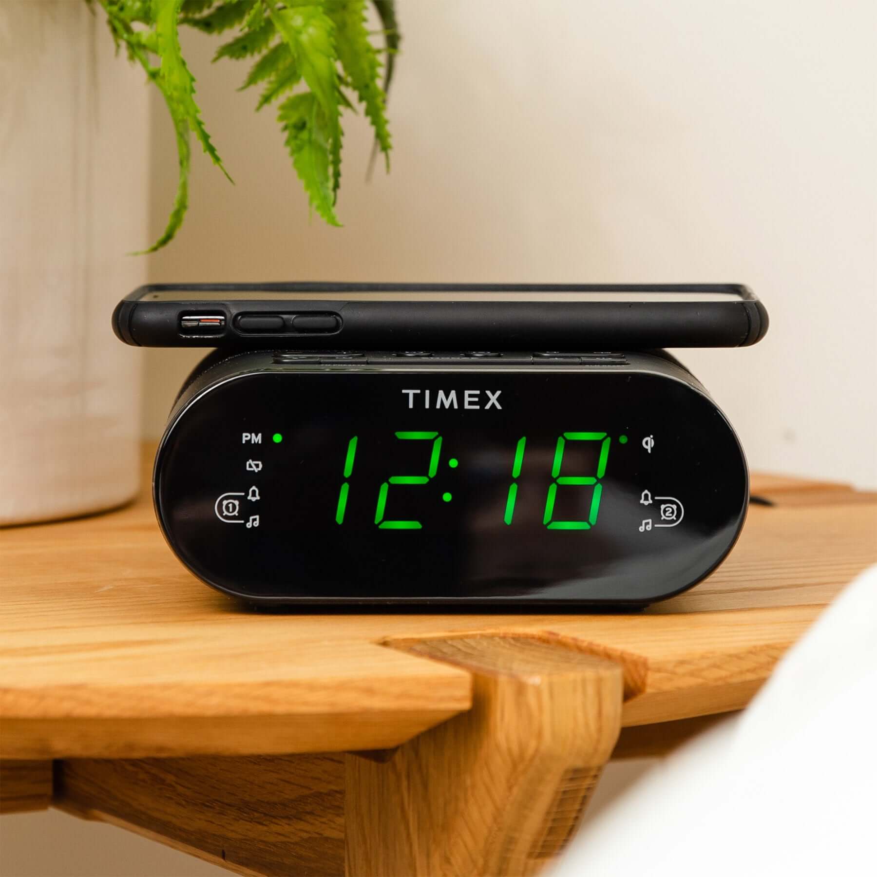 Timex Alarm Clock Radio with Wireless Charging and USB Charging (TW500)