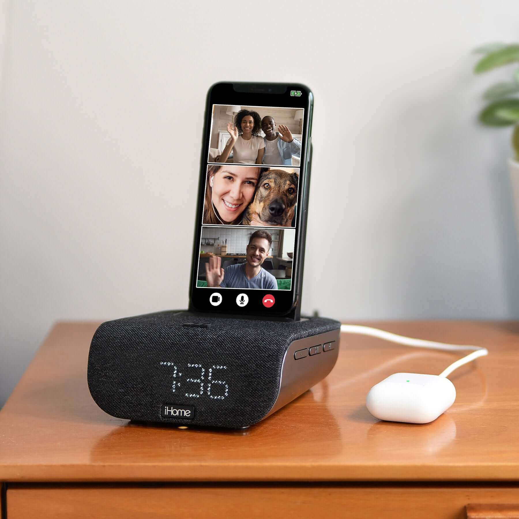 Alarm Clock with Wireless Charging, USB Charging, and Bluetooth Speaker  (iBTW20)