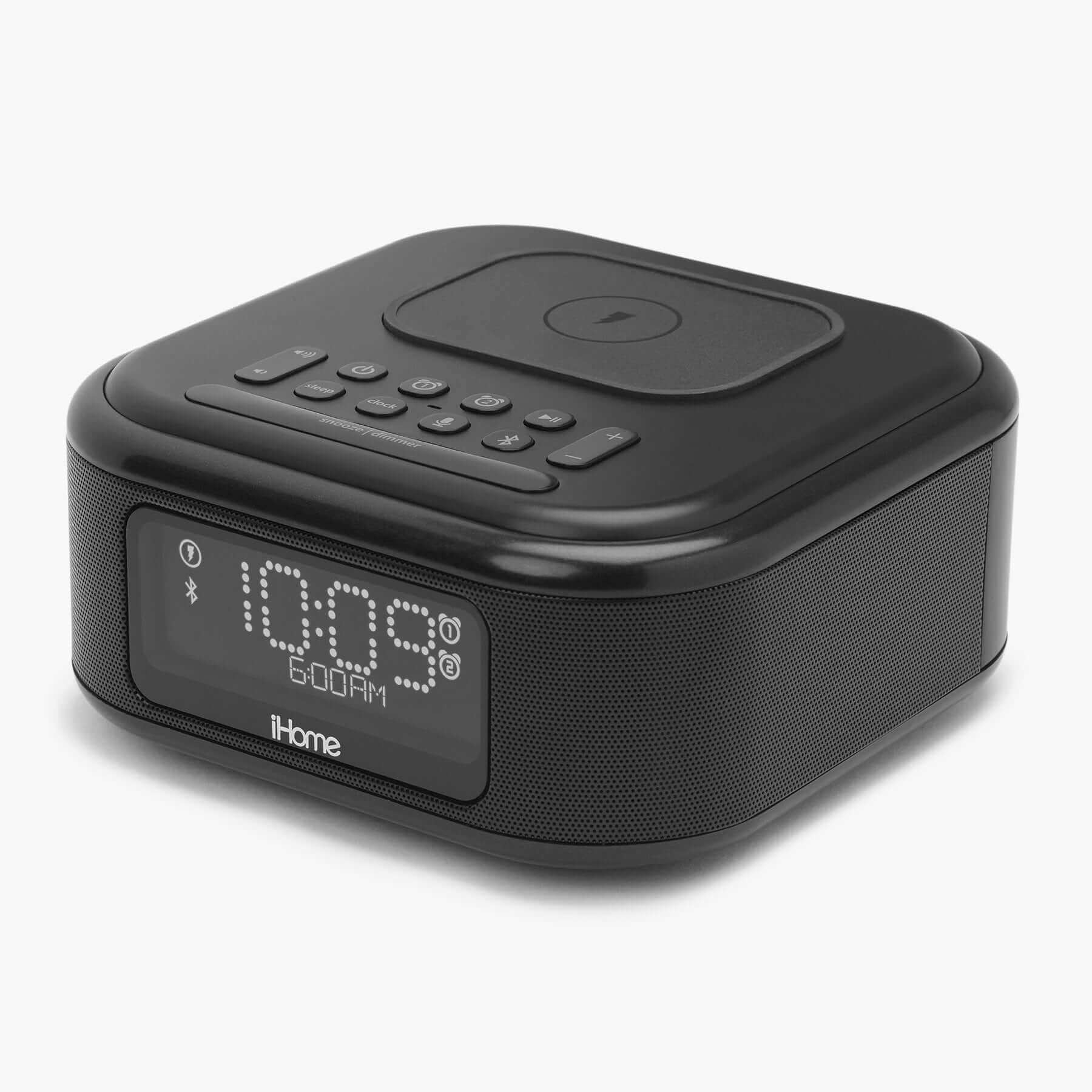 Alarm Clock with Wireless Charging, Bluetooth Speaker and USB Charging (iBTW23) - ihomedotcom