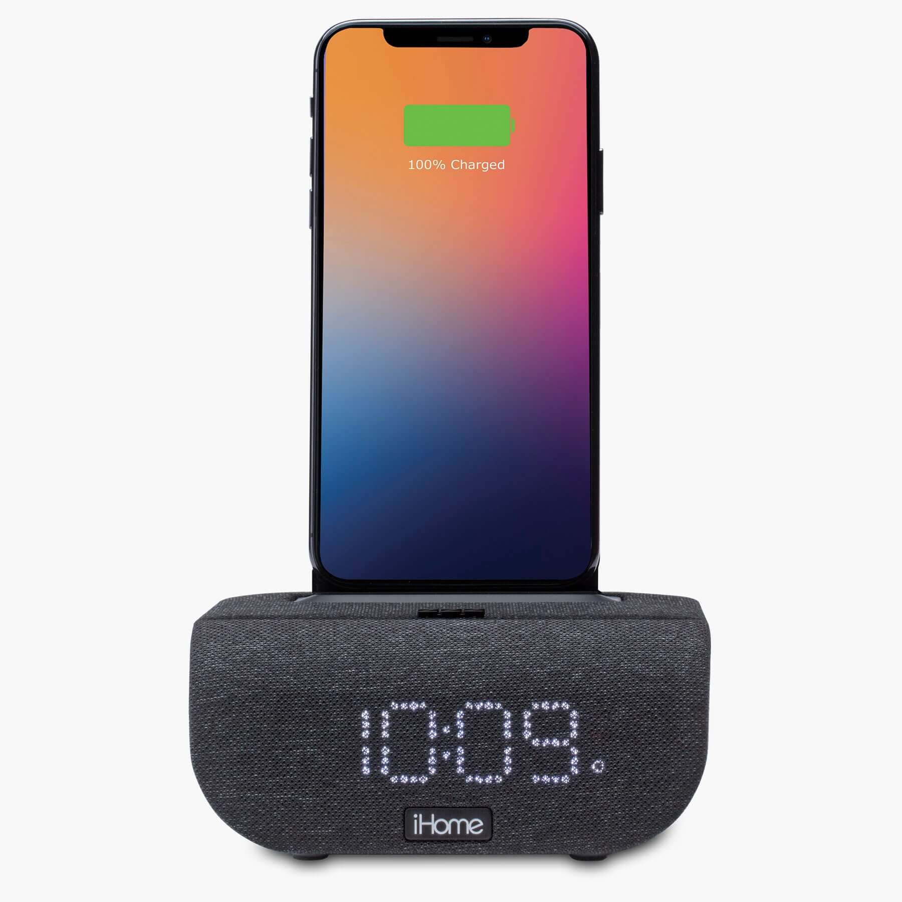 Alarm Clock with Wireless Charging, USB Charging, and Bluetooth Speaker (iBTW20) - ihomedotcom