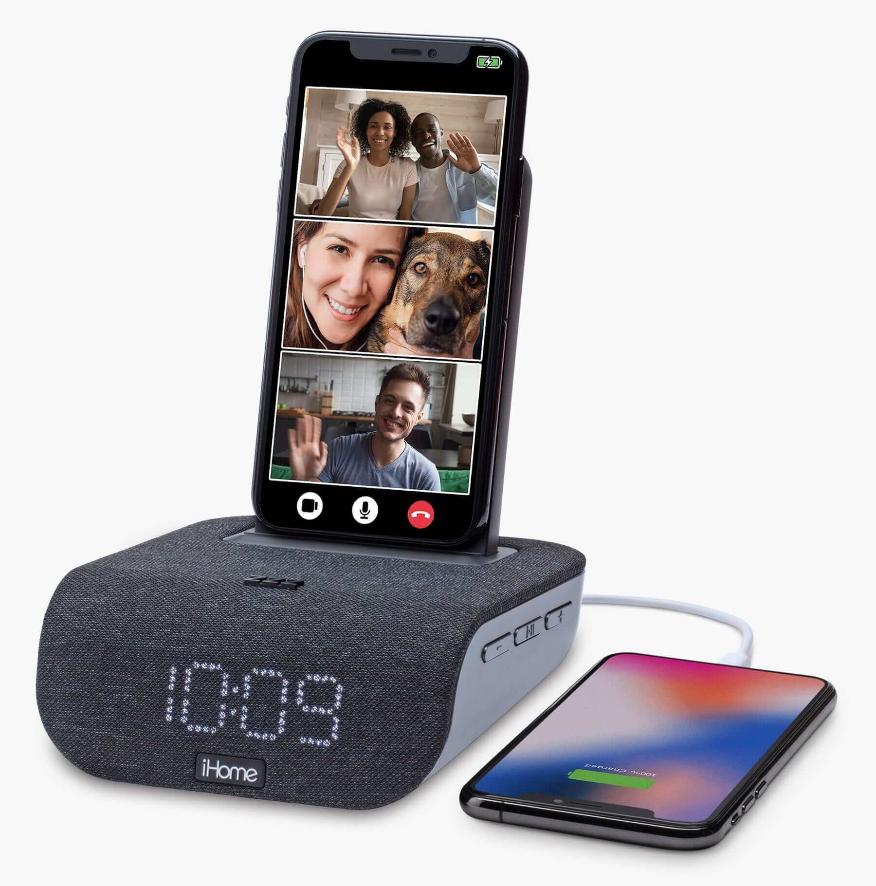 Alarm Clock with Wireless Charging, USB Charging, and Bluetooth Speaker (iBTW20) - ihomedotcom