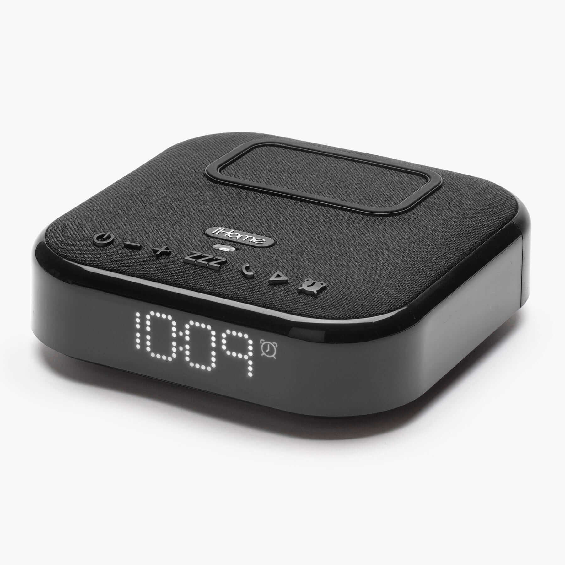 Alarm Clock with Wireless Charging, USB Charging, and Wireless Speaker (iBTW22) - ihomedotcom