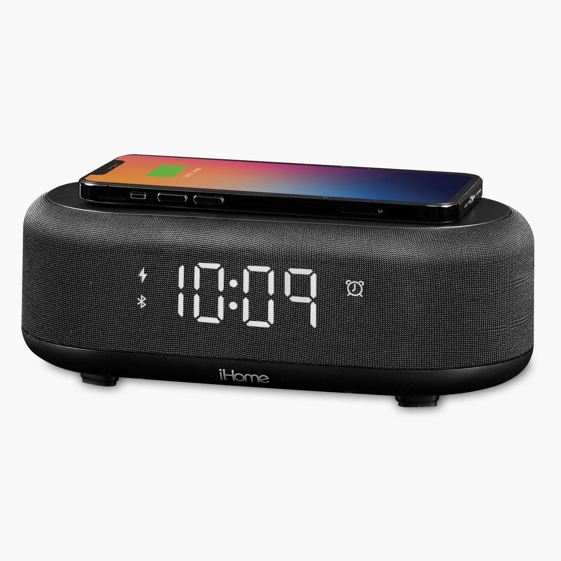 Bluetooth Alarm Clock with Wireless Charger and USB Charging Station (iBTW112) - ihomedotcom