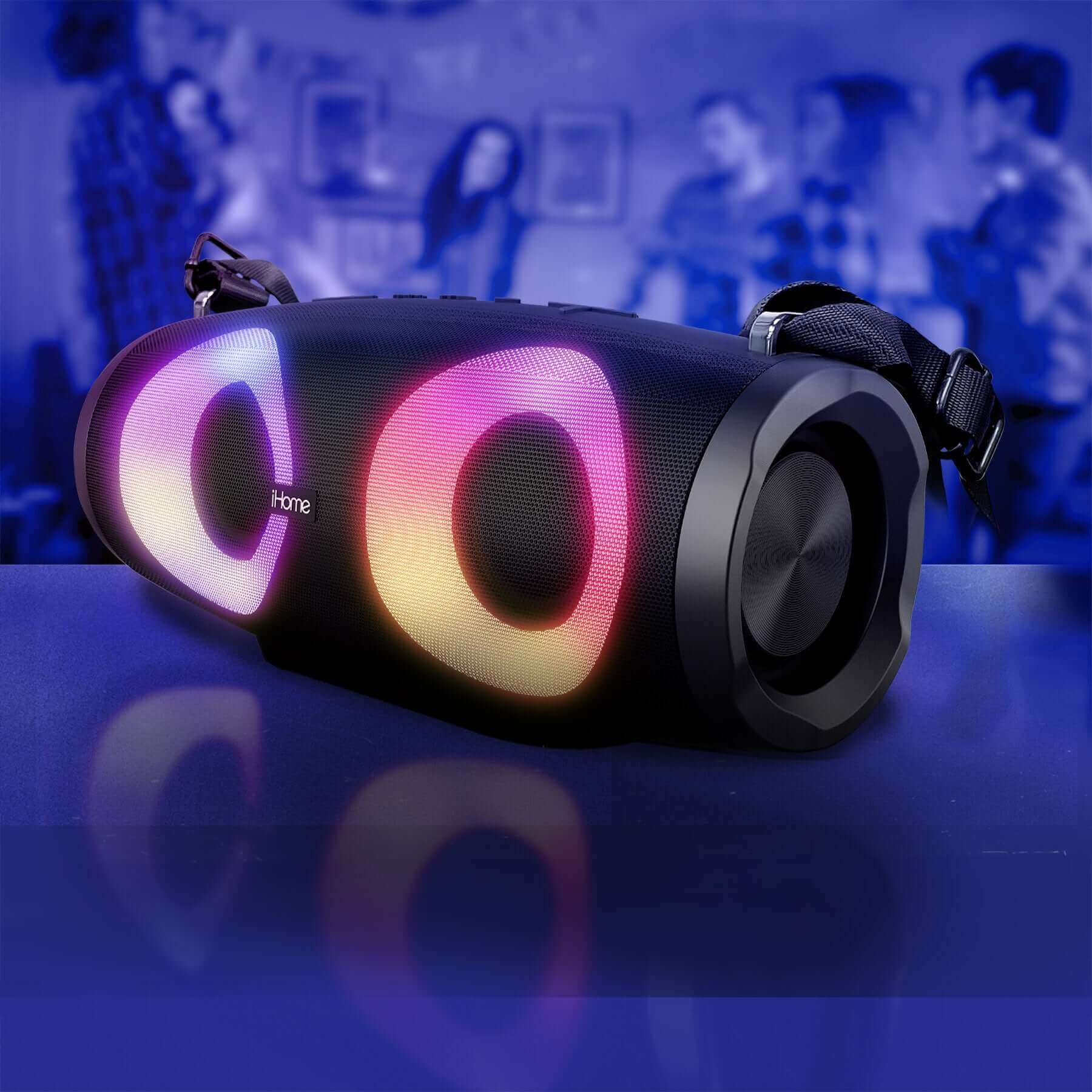 Bluetooth Speaker Boombox with FM Radio and Color Changing Lights - (iBT915B.EXv24) - ihomedotcom