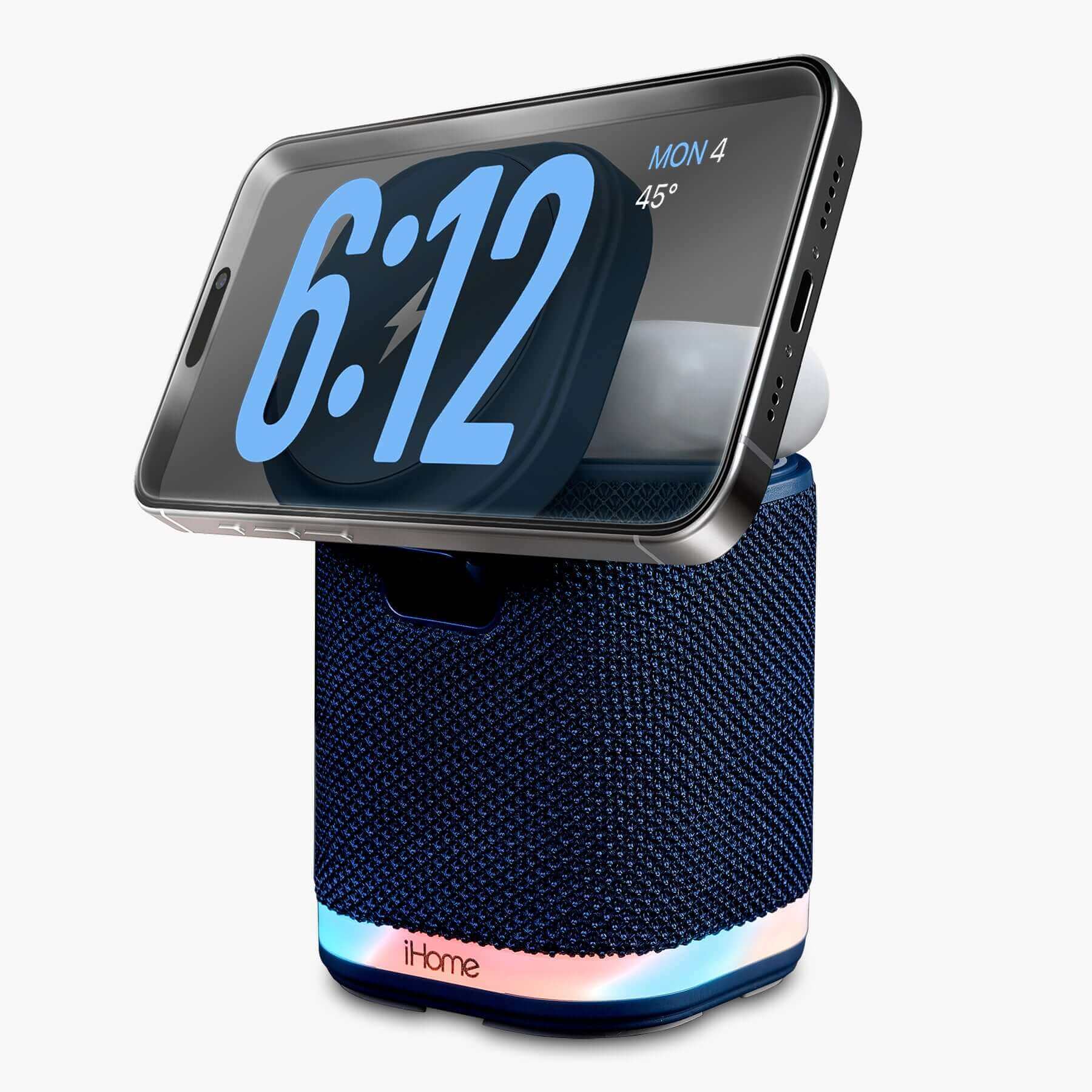 Bluetooth Speaker with Wireless Charger and Color Changing Night Light – Blue (iPBT50L) - ihomedotcom