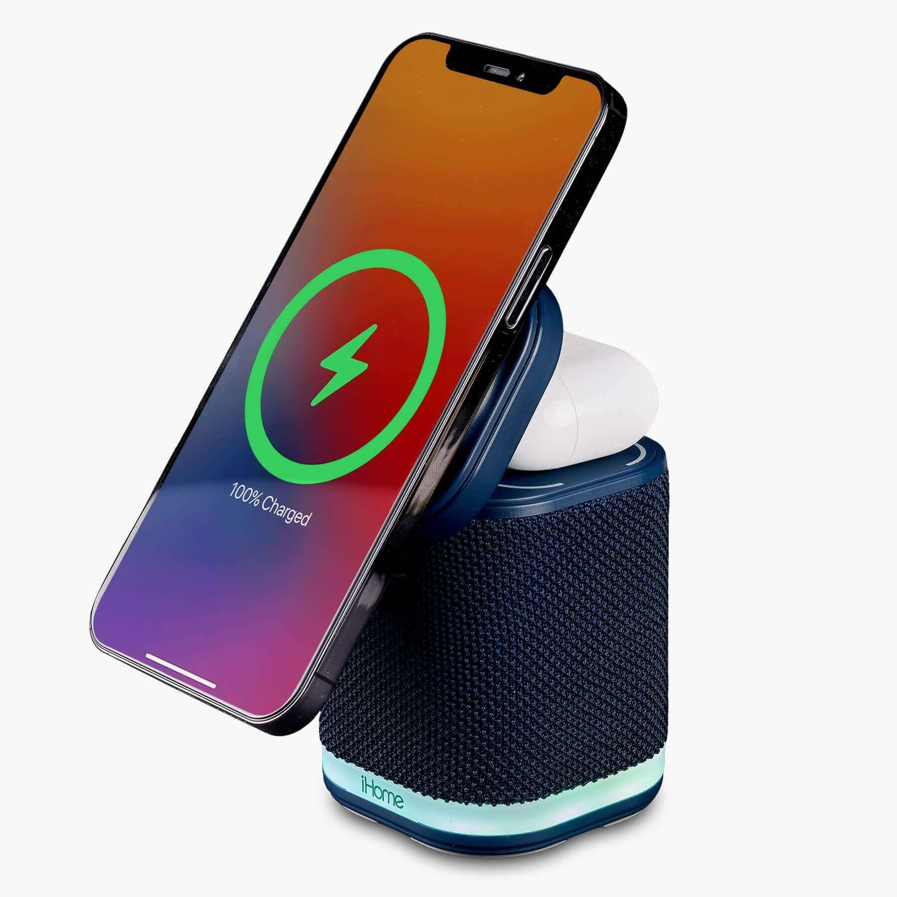 Bluetooth Speaker with Wireless Charger and Color Changing Night Light – Blue (iPBT50L) - ihomedotcom