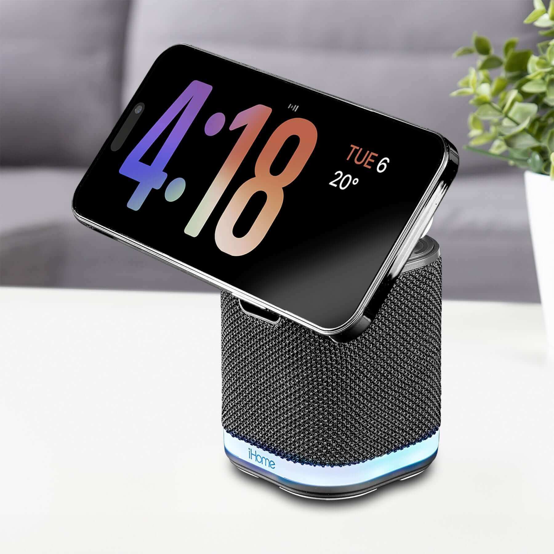 Bluetooth Speaker with Wireless Charger and Color Changing Night Light – Dark Gray (iPBT50DG) - ihomedotcom