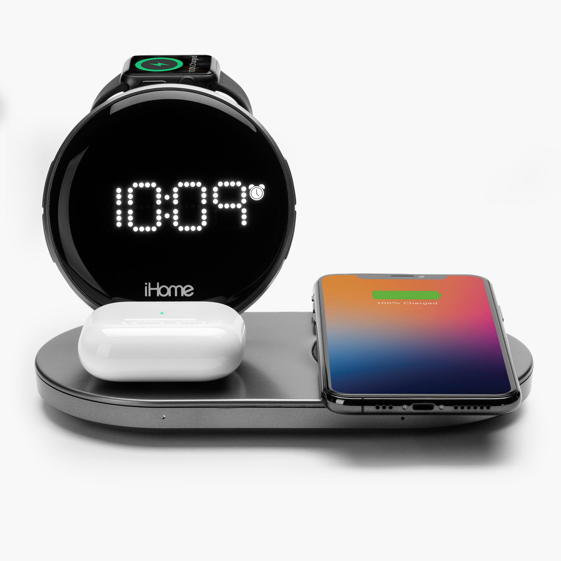 Charging Station with Wireless Charger, Apple Watch Charger, AirPods Charger, USB Charging (iWW33) - ihomedotcom