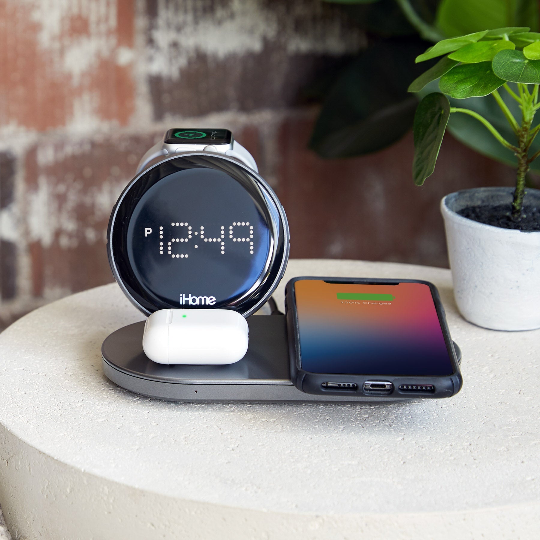 Charging Station with Wireless Charger, Apple Watch Charger, AirPods Charger, USB Charging (iWW33) - ihomedotcom