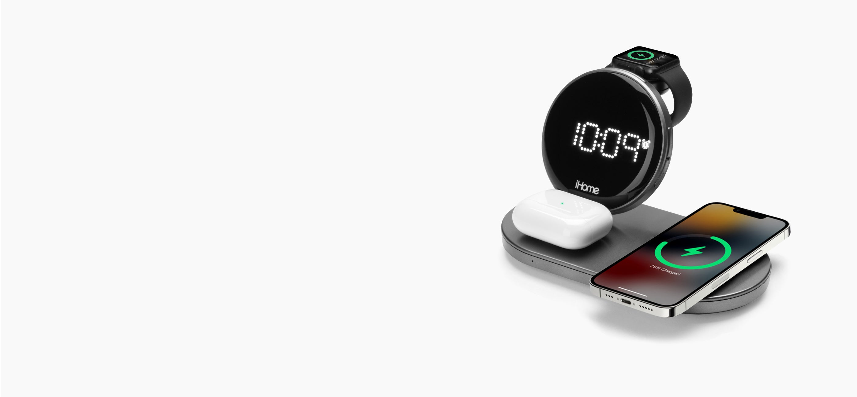 iHome PowerValet Quad+ 4-in-1 Wireless Charging Clock - Sleek and Versatile  | eBay