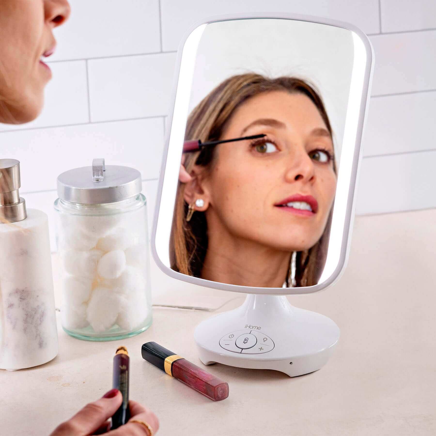 Lighted Makeup Mirror with Bluetooth Speaker and USB Charging (iCVBT3) - ihomedotcom