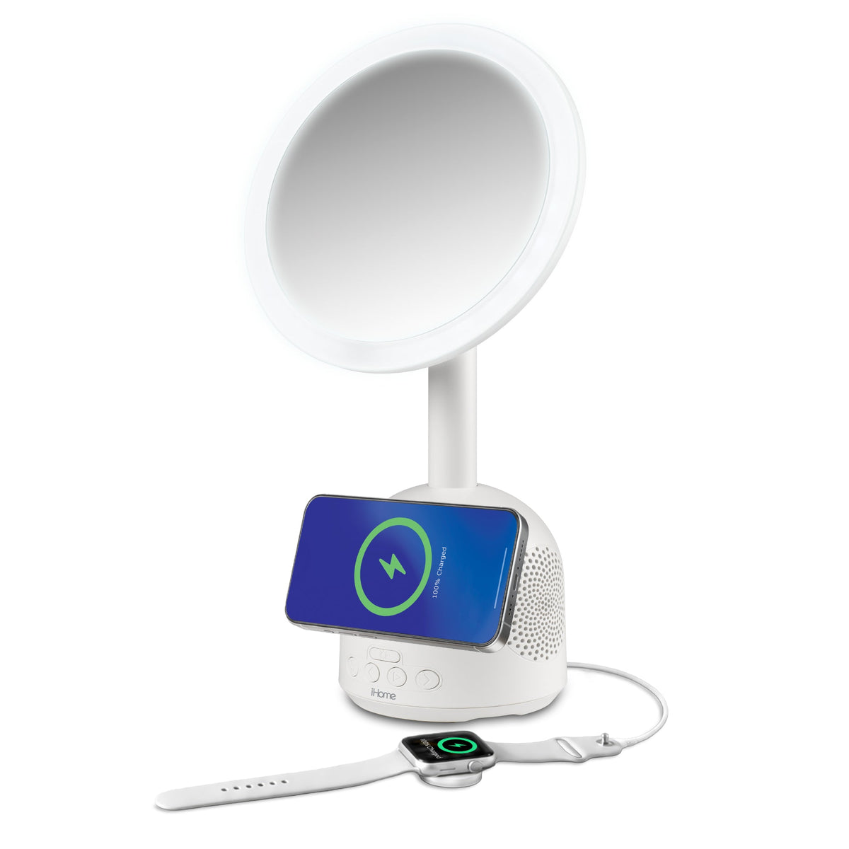Makeup Mirror with Lights, Wireless Charger and Bluetooth Speaker (iPCVBT19VM) - ihomedotcom