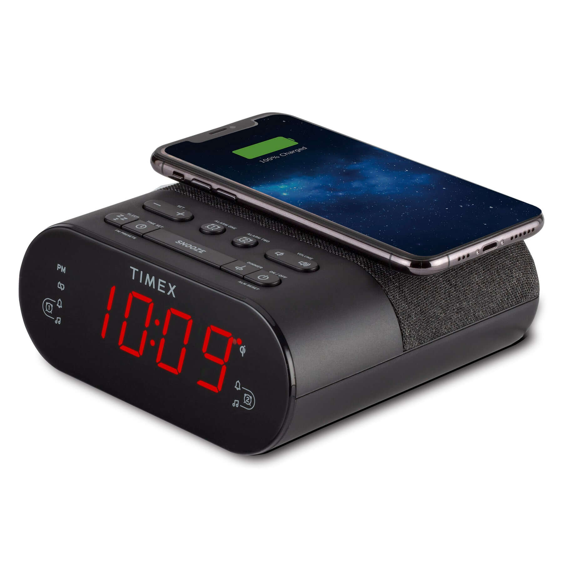 Timex Alarm Clock Radio with Wireless Charging and USB Charging (TW500) - ihomedotcom