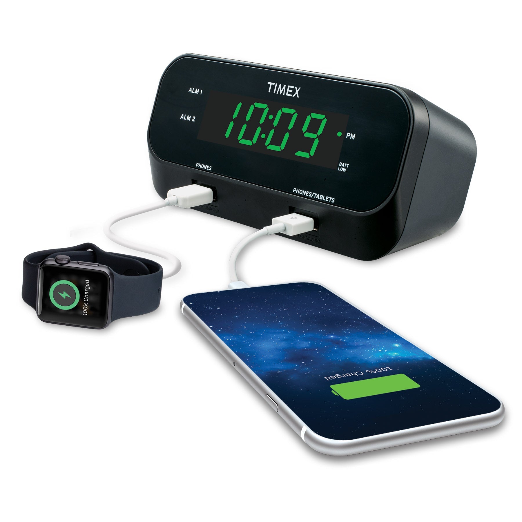 Timex Alarm Clock with 2 USB Charging Ports – (T129) - ihomedotcom