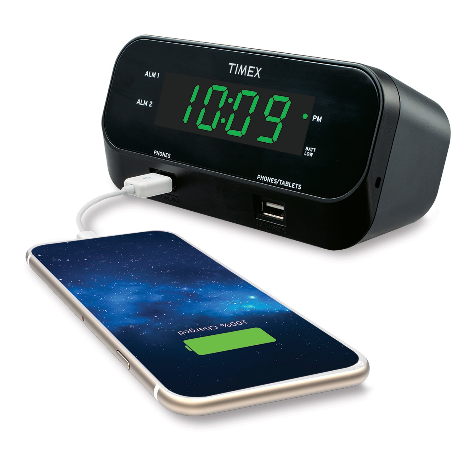 Timex Alarm Clock with 2 USB Charging Ports – (T129) - ihomedotcom