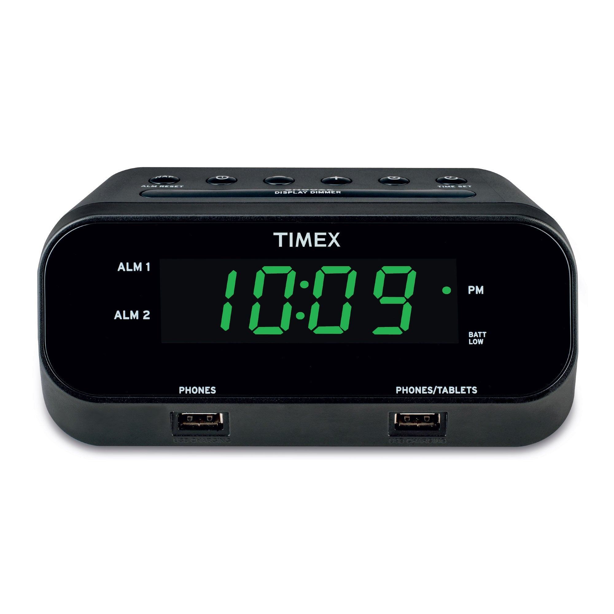 Timex Alarm Clock with 2 USB Charging Ports – (T129) - ihomedotcom