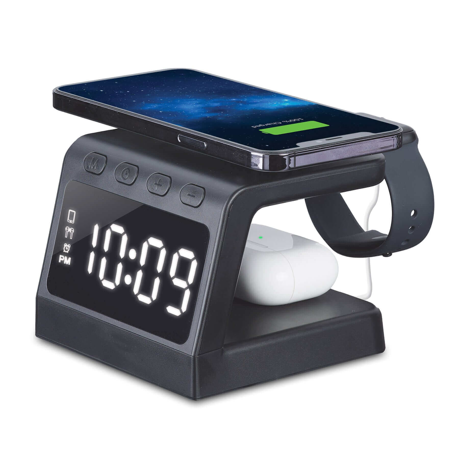 Timex Alarm Clock with Fast Wireless Charging Station - Black (TWW30B) - ihomedotcom