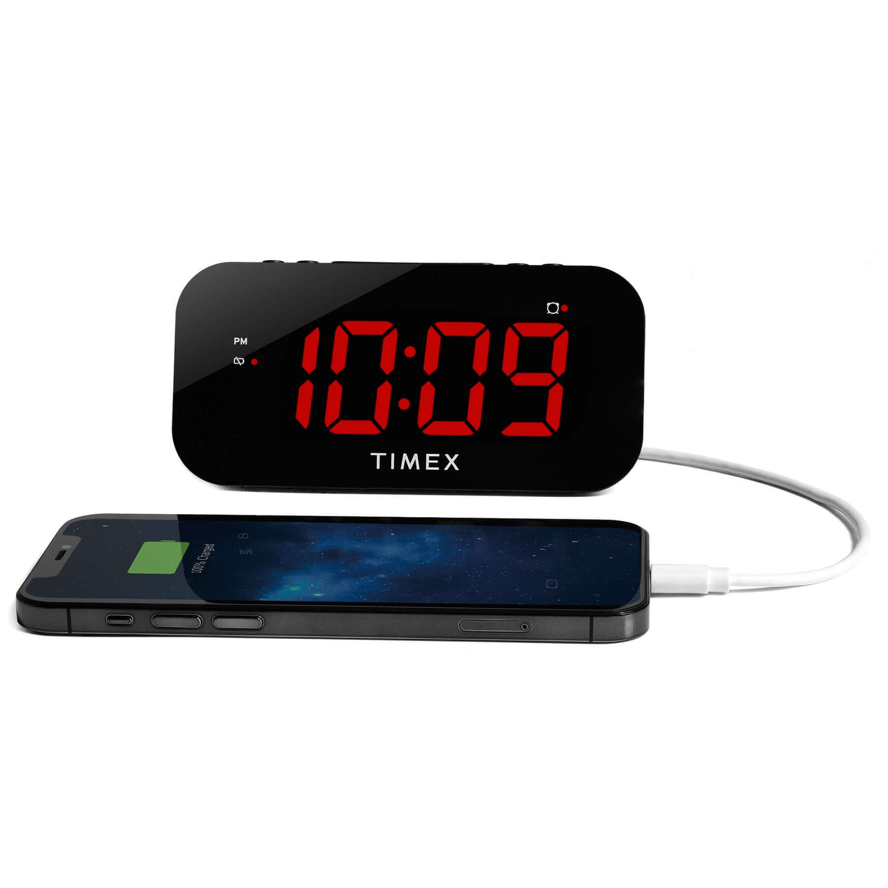 Timex Alarm Clock with Large Display and 5W USB Charging Port - Black (T1120B) - ihomedotcom