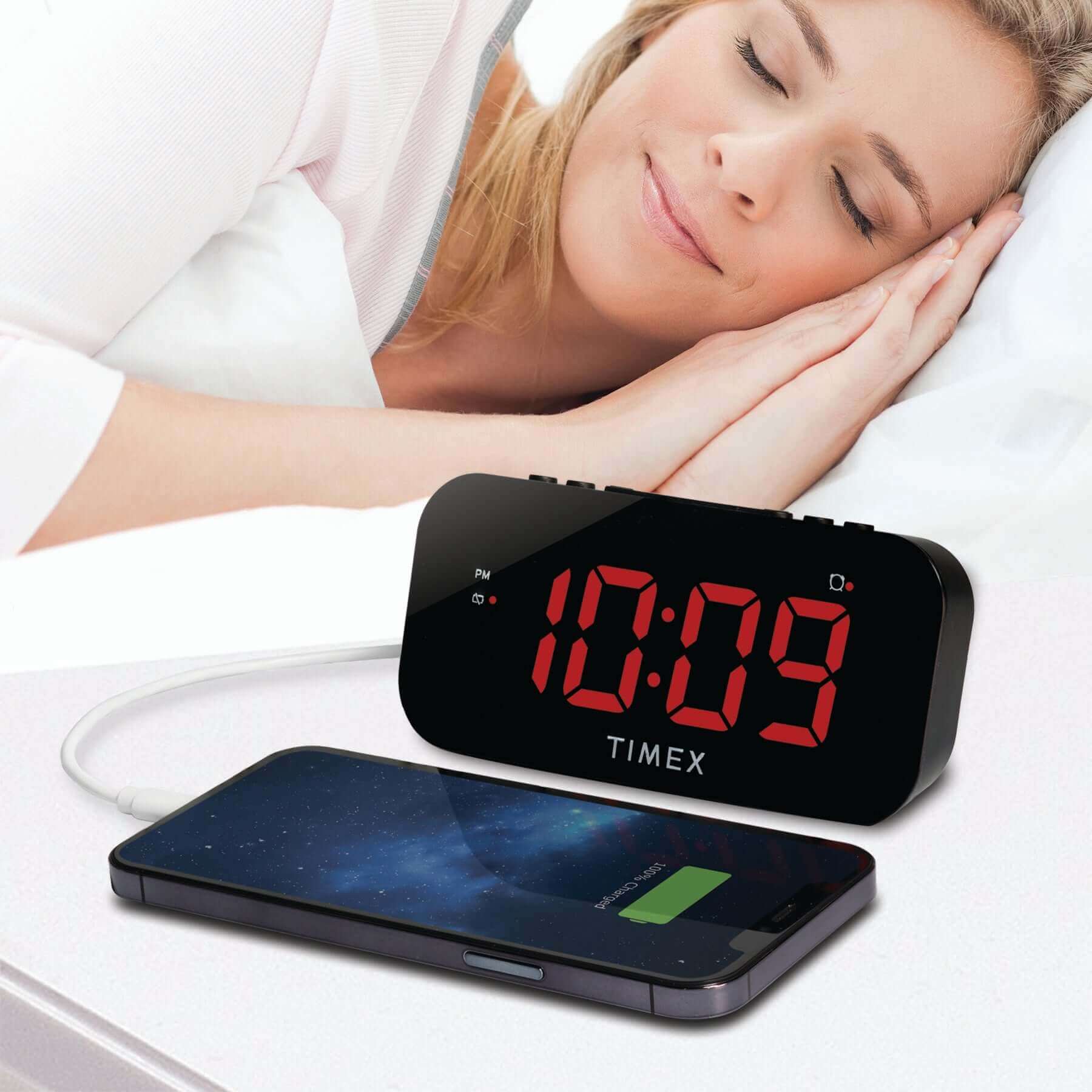 Timex Alarm Clock with Large Display and 5W USB Charging Port - Black (T1120B) - ihomedotcom