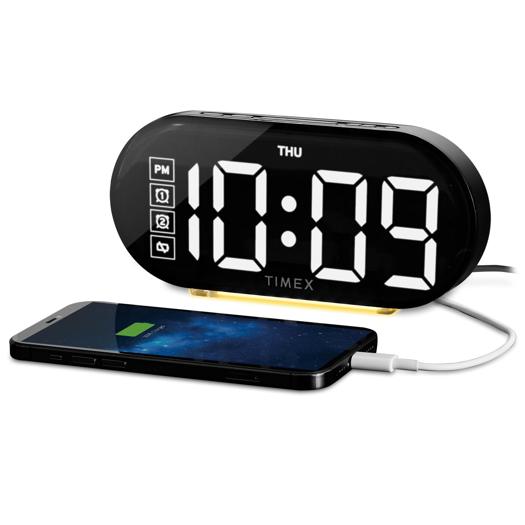 Timex Alarm Clock with Large Display, Night Light and USB Charger - ihomedotcom