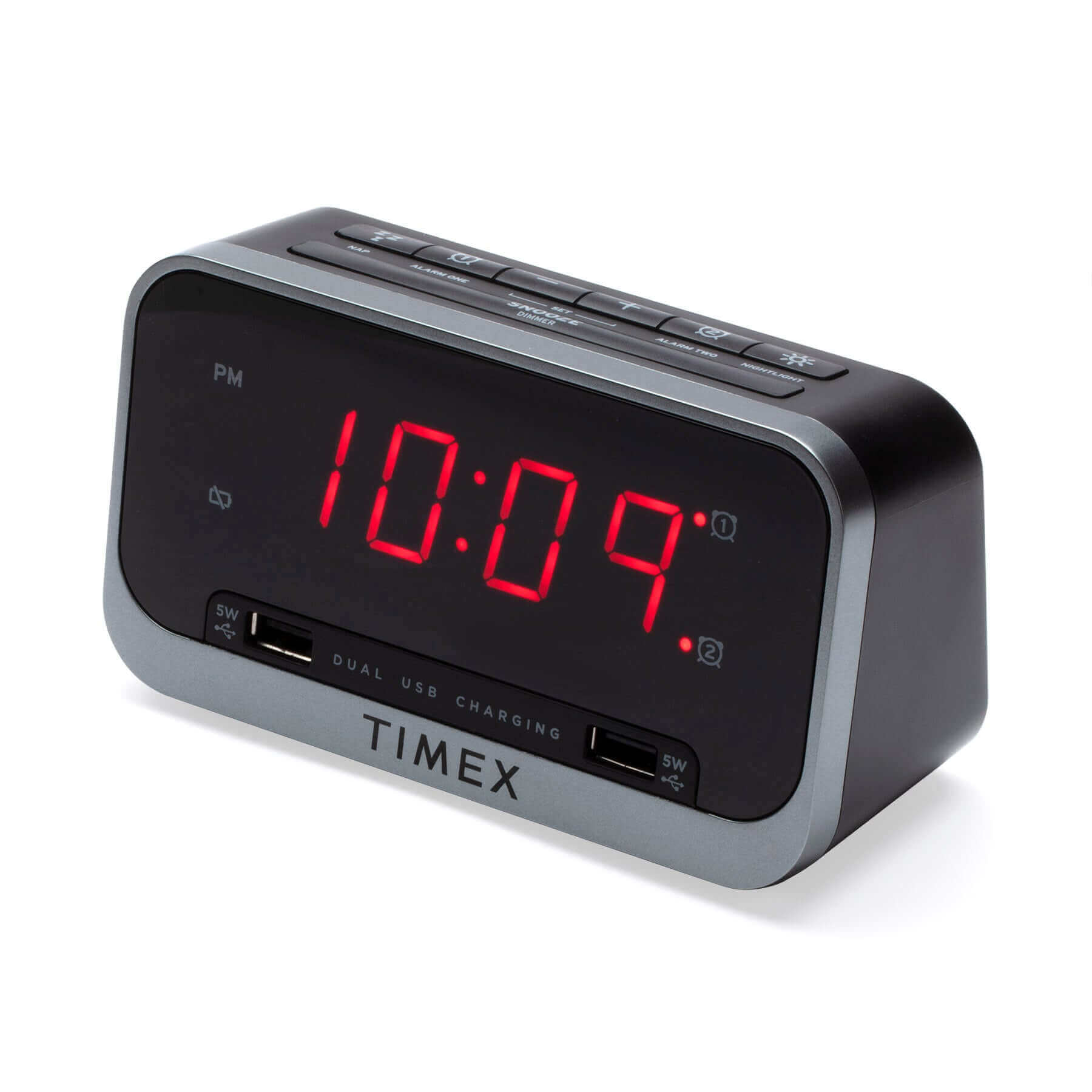 Timex Alarm Clock with Night Light and 2 USB Charging Ports (T1300) - ihomedotcom