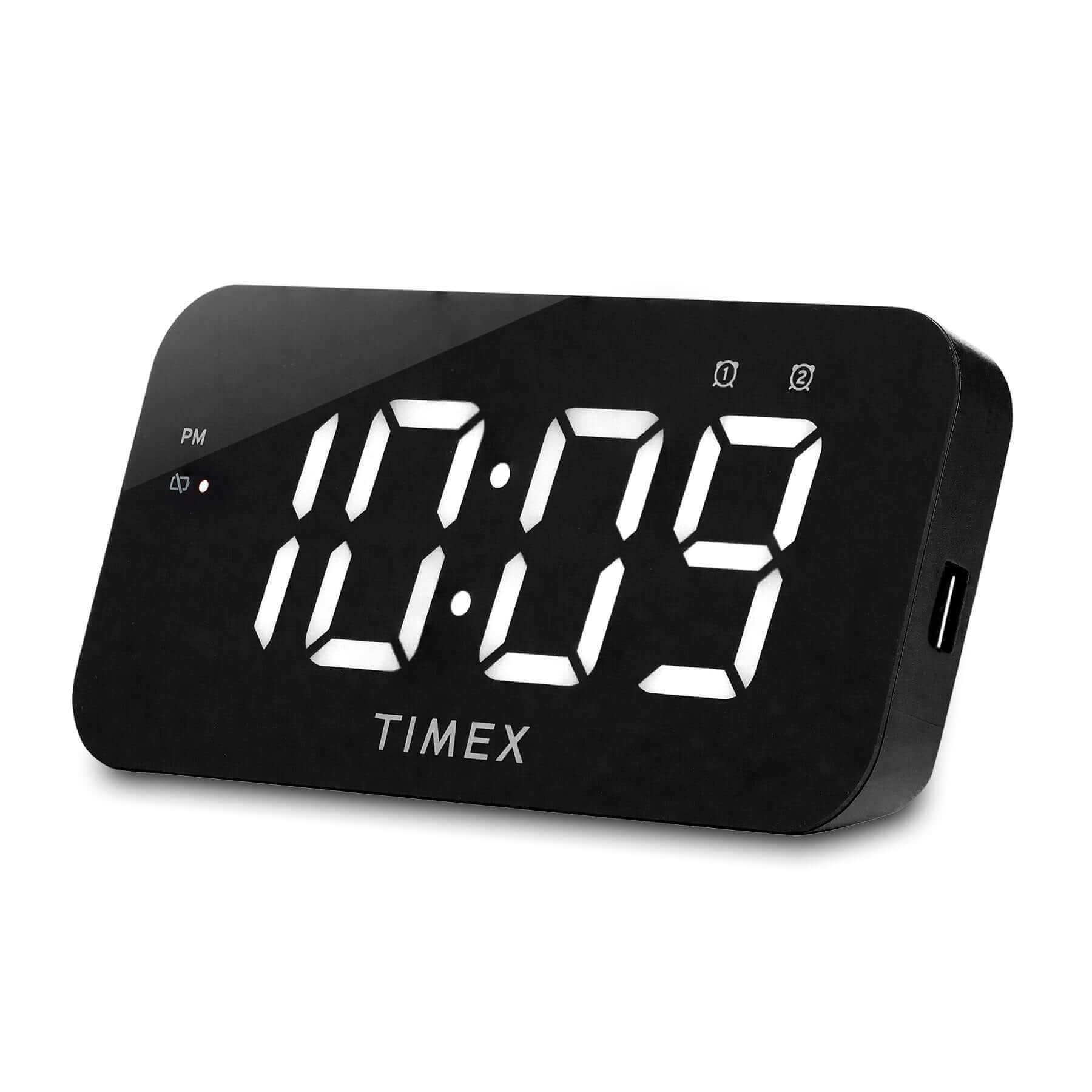 Timex Alarm Clock with USB Charger and Large Display - Black (T1320) - ihomedotcom