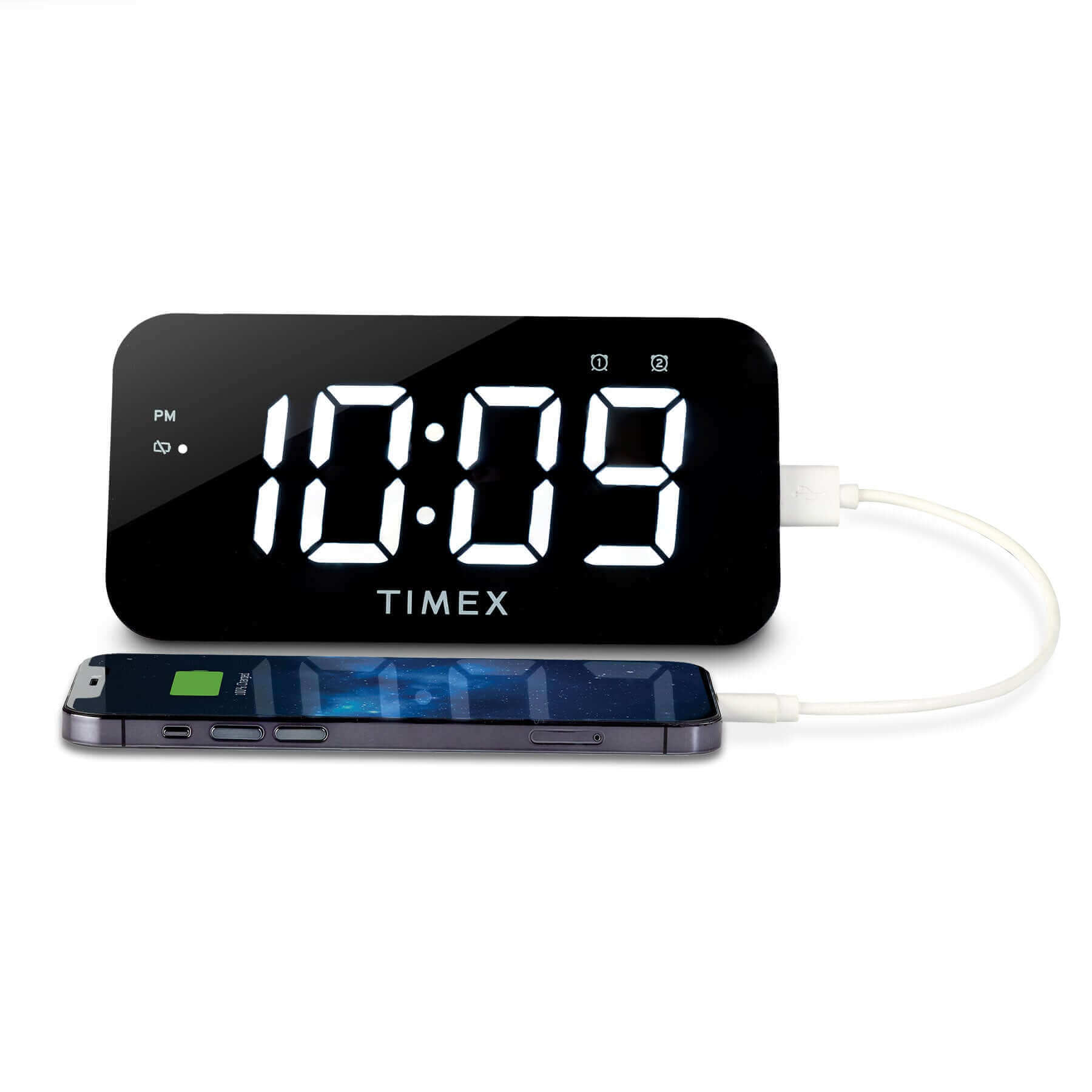 Timex Alarm Clock with USB Charger and Large Display - Black (T1320) - ihomedotcom