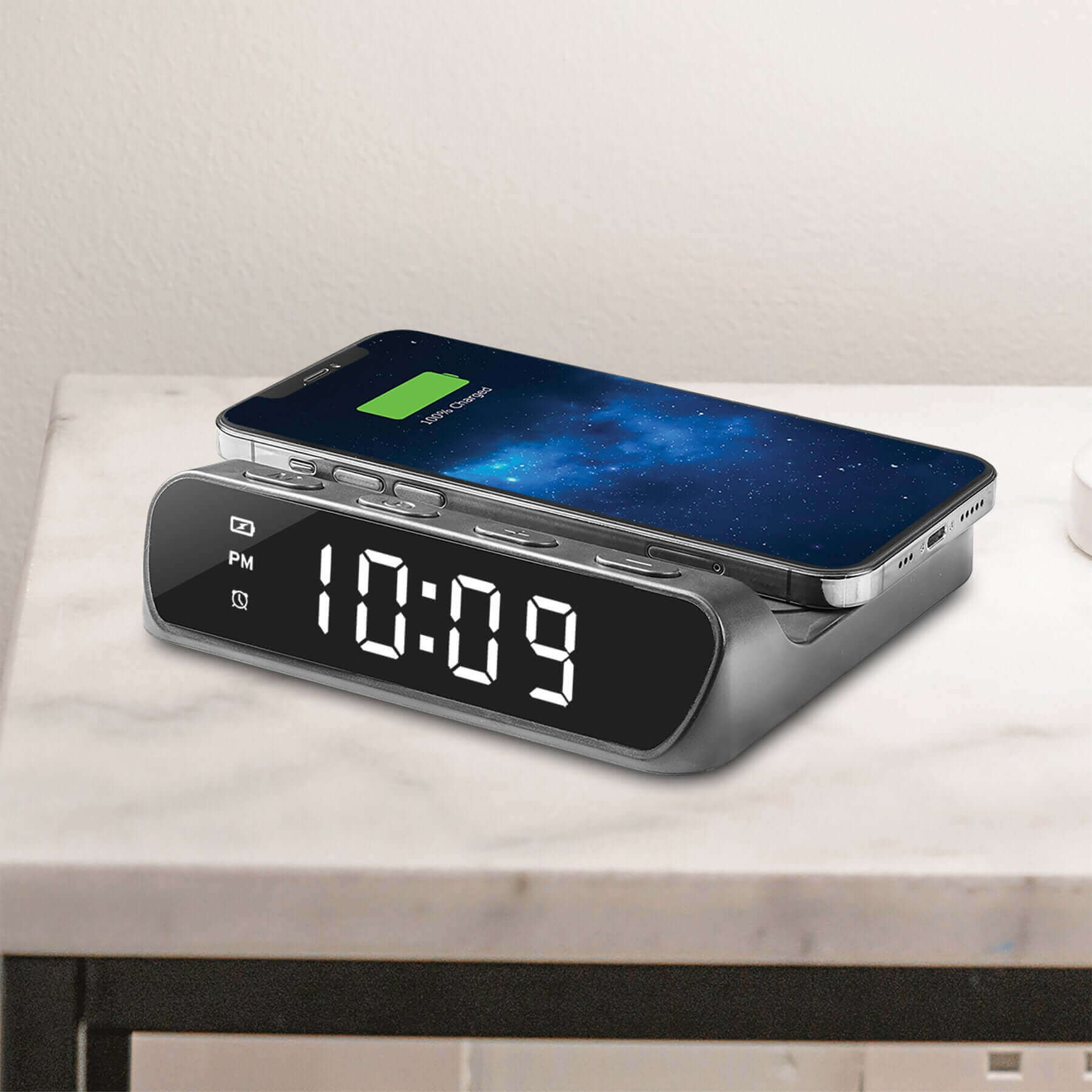 Timex Alarm Clock with Wireless Charger for iPhone, Samsung, and AirPods - Black (TW14B) - ihomedotcom