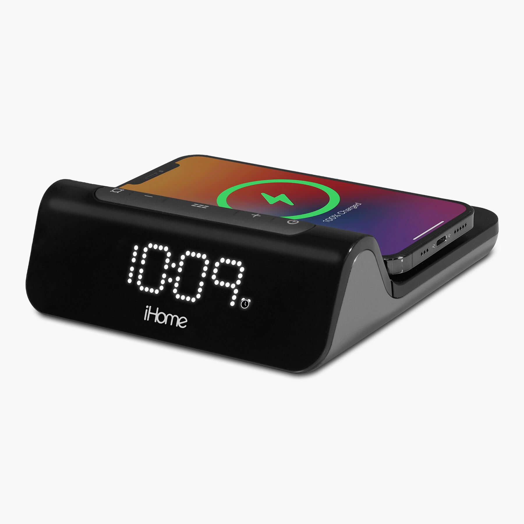 Triple Charge Alarm Clock with Wireless Charging plus USB - A & USB - C Charging (iW23BGOL) - ihomedotcom