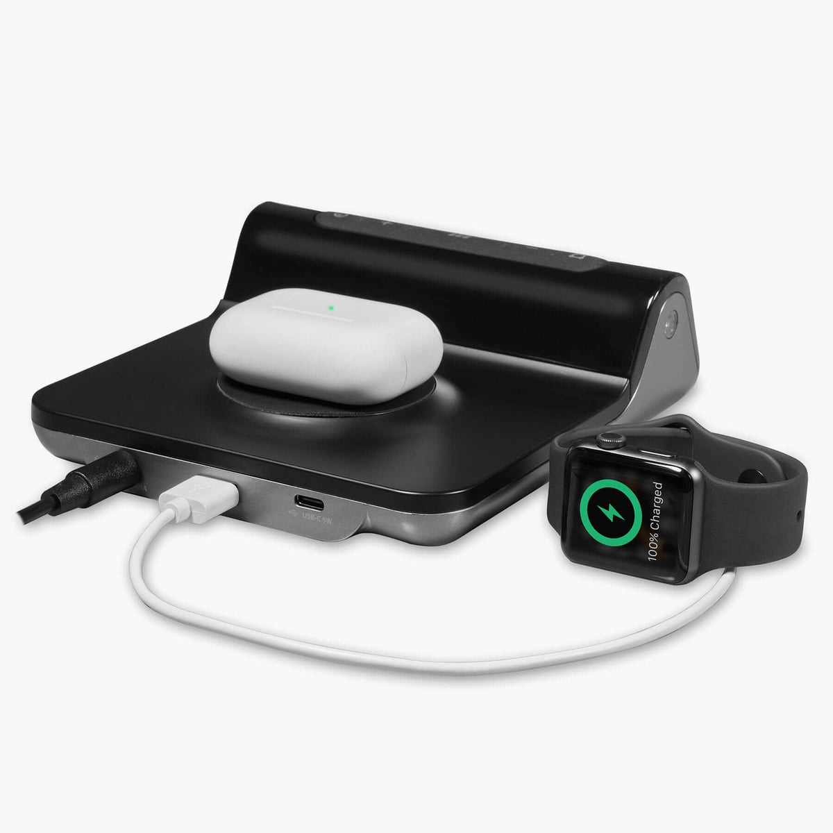 Triple Charge Alarm Clock with Wireless Charging plus USB-A & USB-C Ch