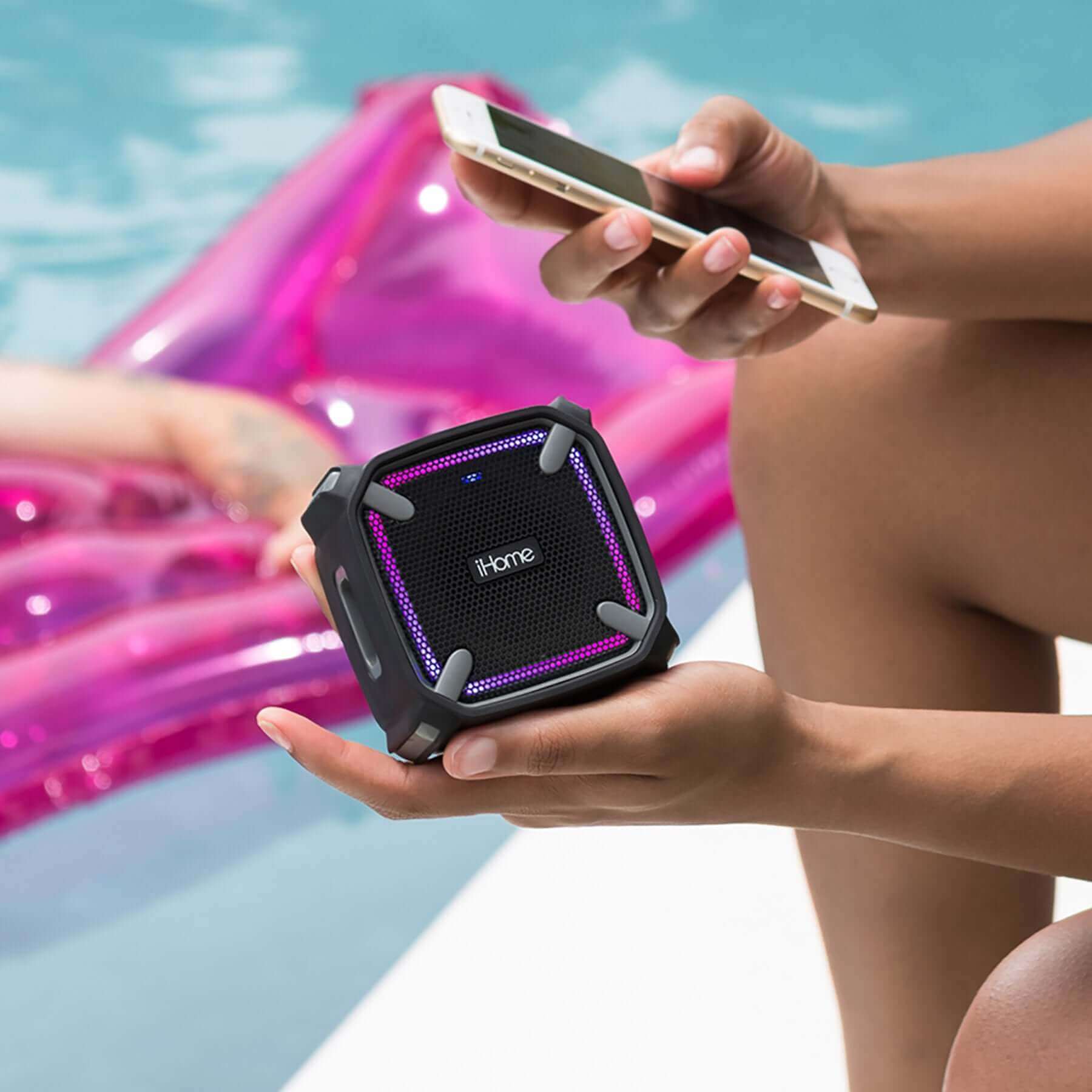 Waterproof Bluetooth Speaker with Color Changing Lights (iBT371BG) - ihomedotcom