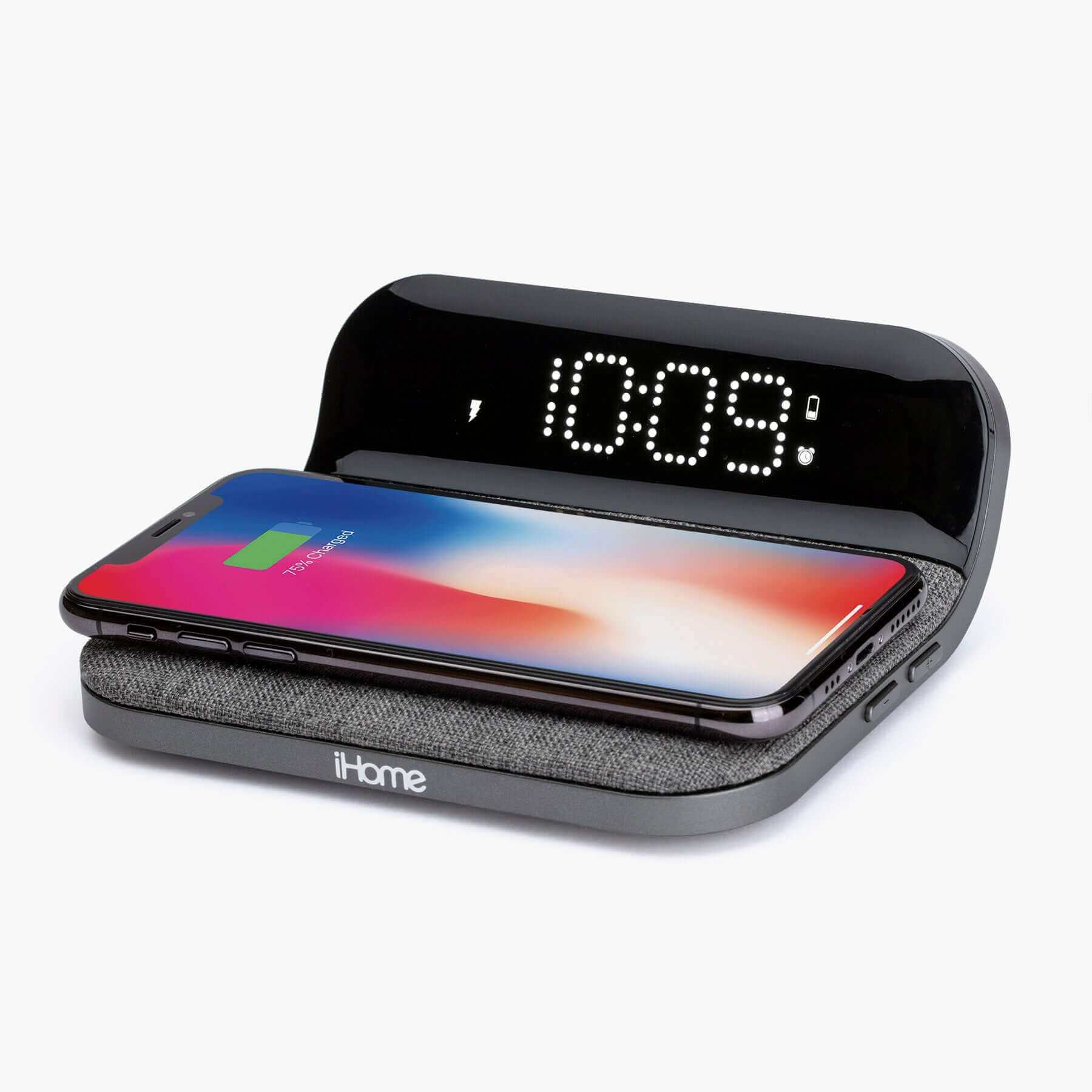 Wireless Charger with Alarm Clock and USB Charging (iW19) - ihomedotcom