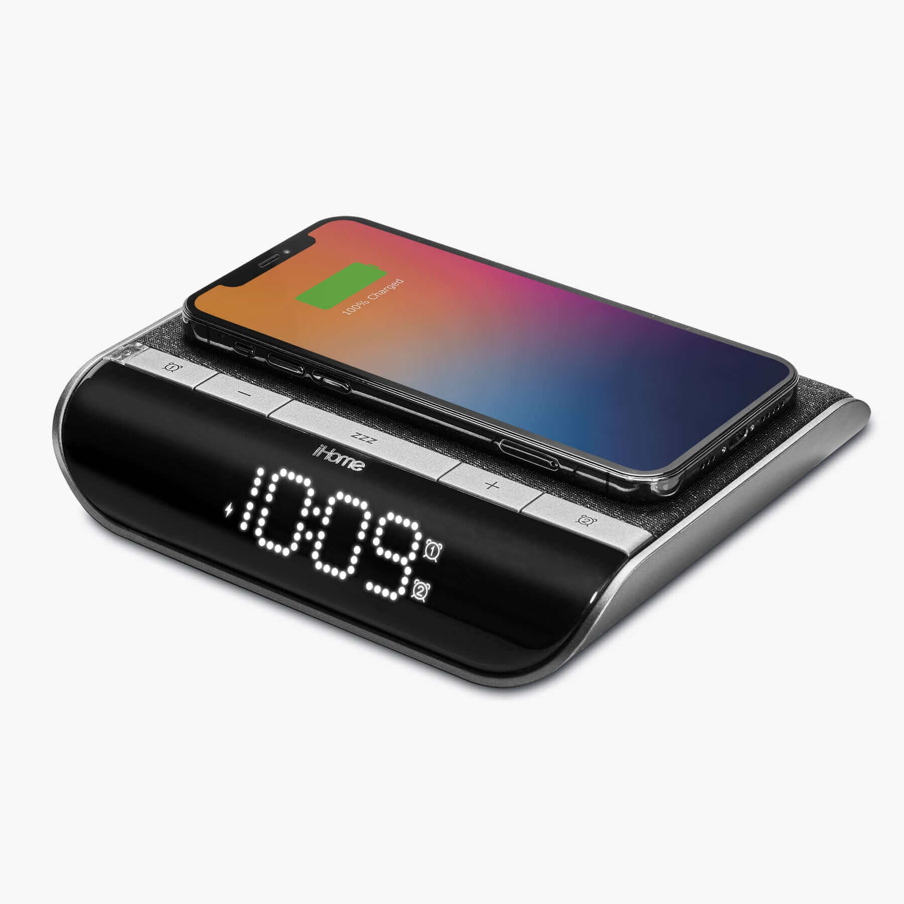 Wireless Charger with Alarm Clock and USB Charging (iW24) - ihomedotcom